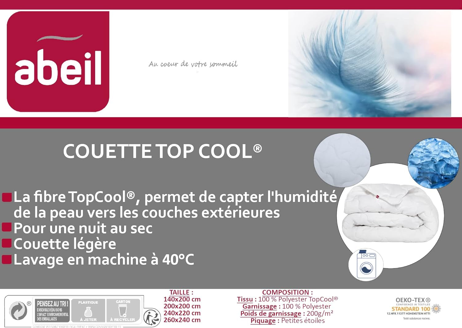 Abeil 1388 Dekbed Topcool, dun, vochtregelaar, wit, 240 X 260 Cm Dekbedden en dekbedden Naty Shop