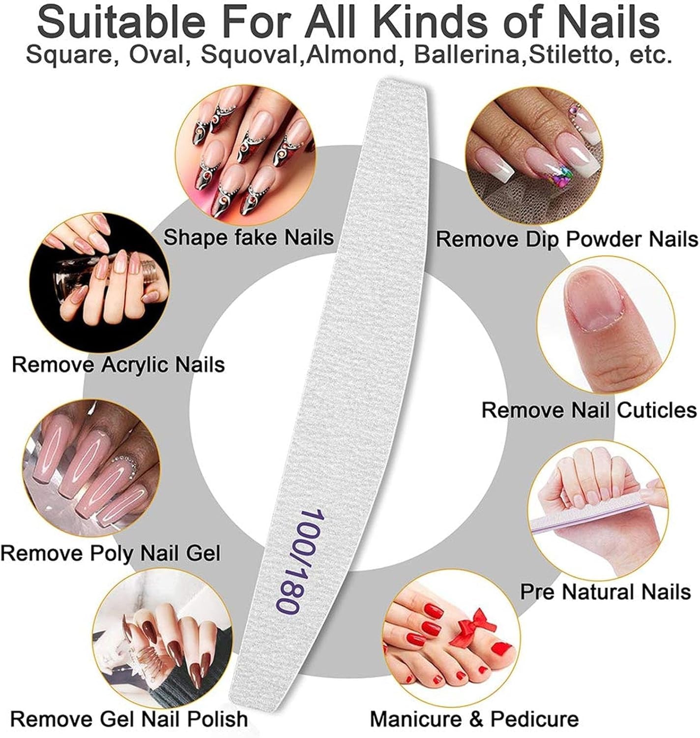 100/180 nagelvijlset, gelnagelvijlen, nagelvijlset, nagelvijl, gelnagelvijl, voor gelnagels, manicure-pedicure, huisdieren (5 stuks, 5 stijlen)