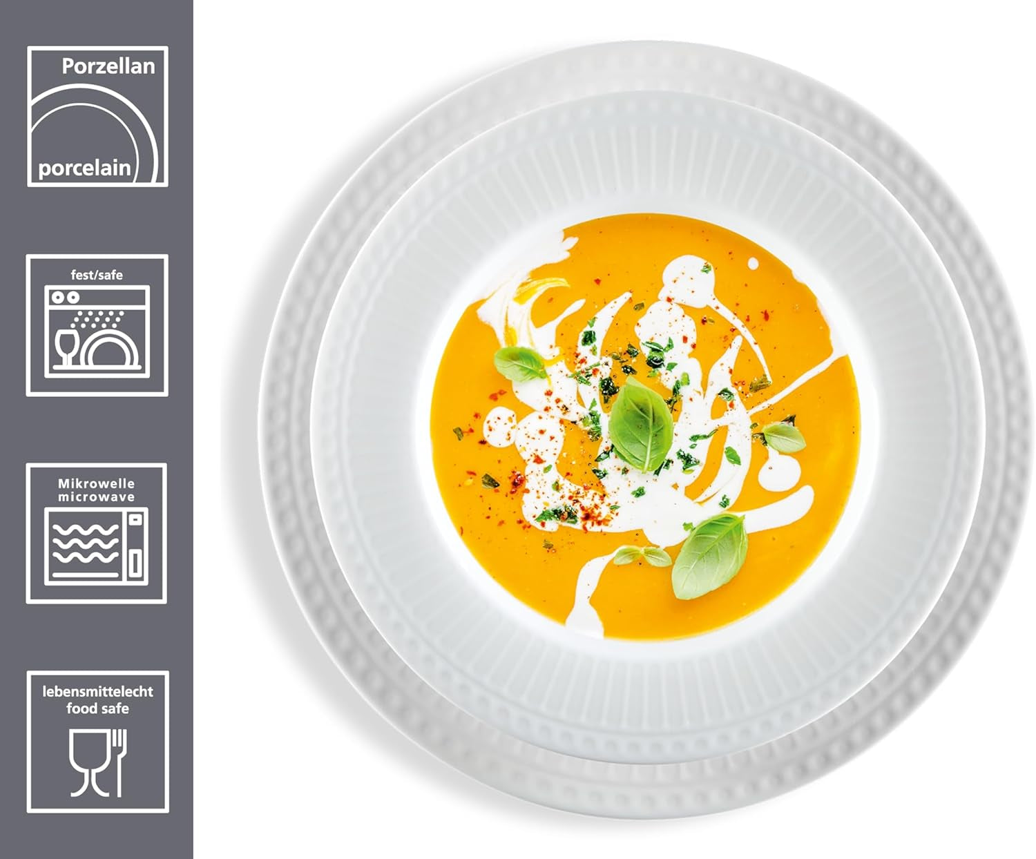 Ritzenhoff & Breker Sofia Tafelservice 12-teilig, Speiseteller (26 cm) en Suppenteller (22 cm) voor 6 personen, Tafelset met feinem Rillenrelief, Fine-Dining-Geschirr, Porzellan, Weiß