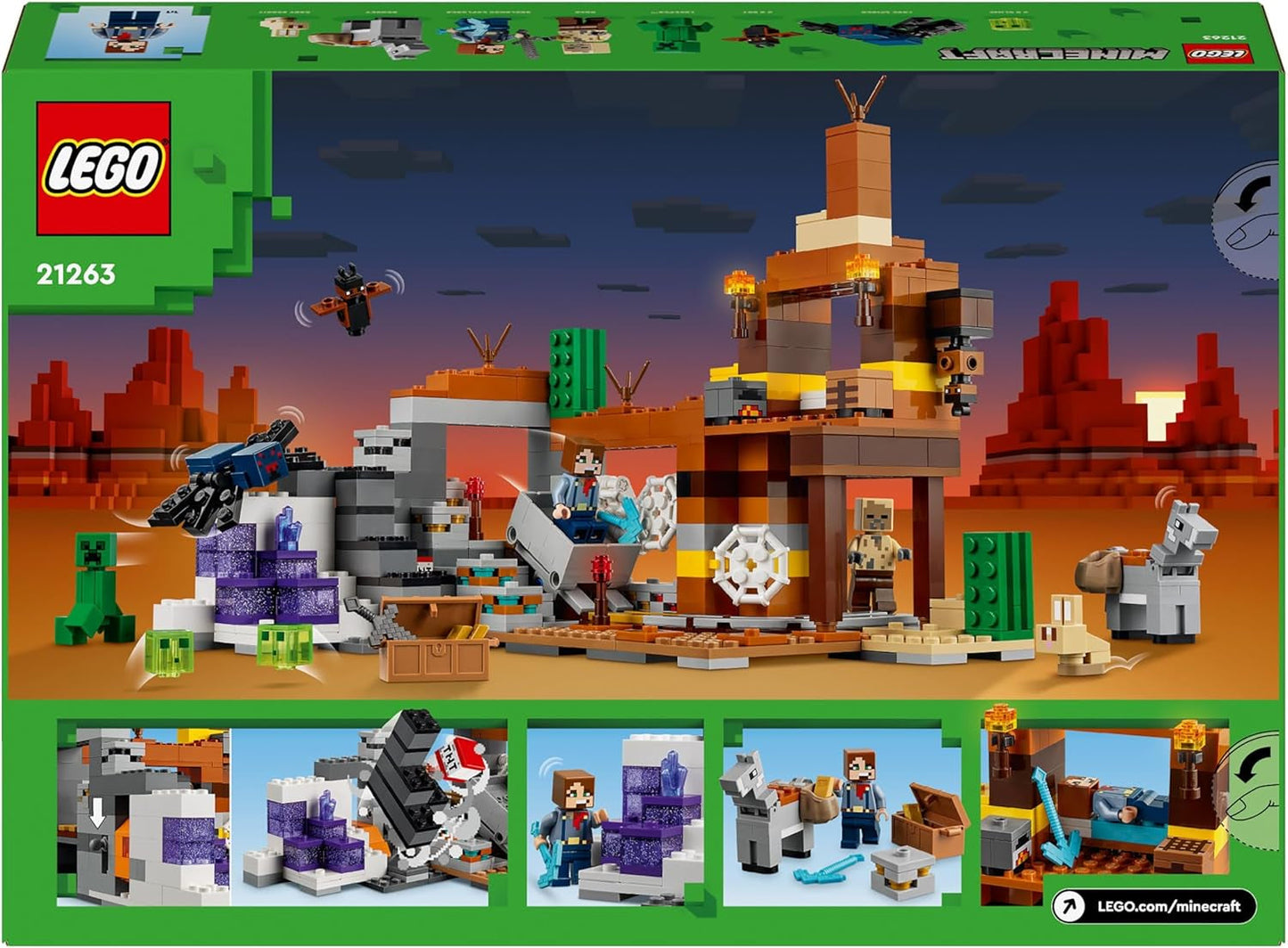 LEGO Minecraft Badlands Mijn Videogame Mijnbouwspeelgoedset voor jongens en meisjes vanaf 8 jaar Leuke bouwstenen Avontuurset Verjaardagscadeau 21263 Bouwsets Bekijk de LEGO-Store