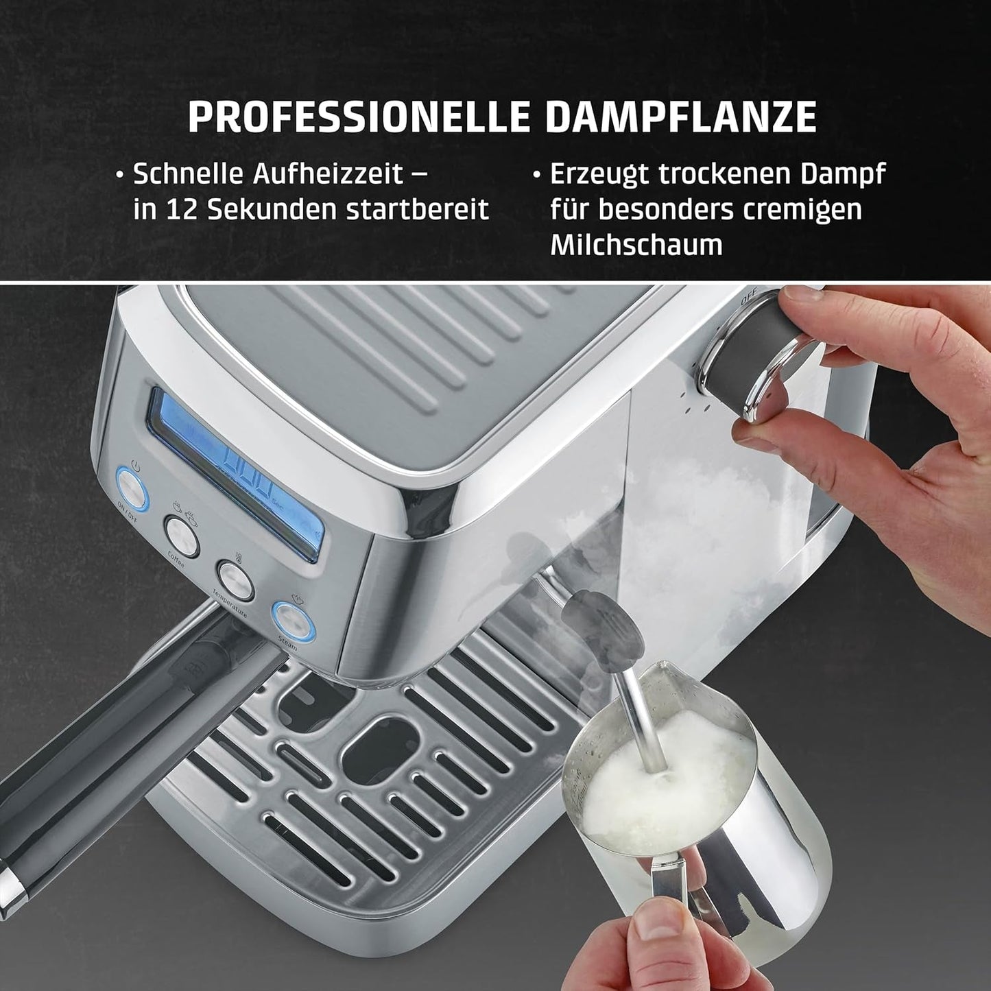 CASO EspressoGourmet Crema - Portafilter espressomachine met melkopschuimer, espresso, cappuccino, roestvrijstalen portafilter, ULKA 20 bar pomp, koffiezetapparaat, gemalen koffie, ESE capsules