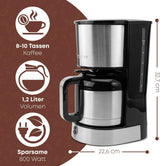 Clatronic® koffiezetapparaat met thermoskan voor 8–10 koppen koffie (ca. 1,2 l) | RVS filterkoffiezetapparaat | Dubbelwandige thermoskaraf | Geen temperatuurverlies | Koffiezetapparaat 800 W | KA 3805