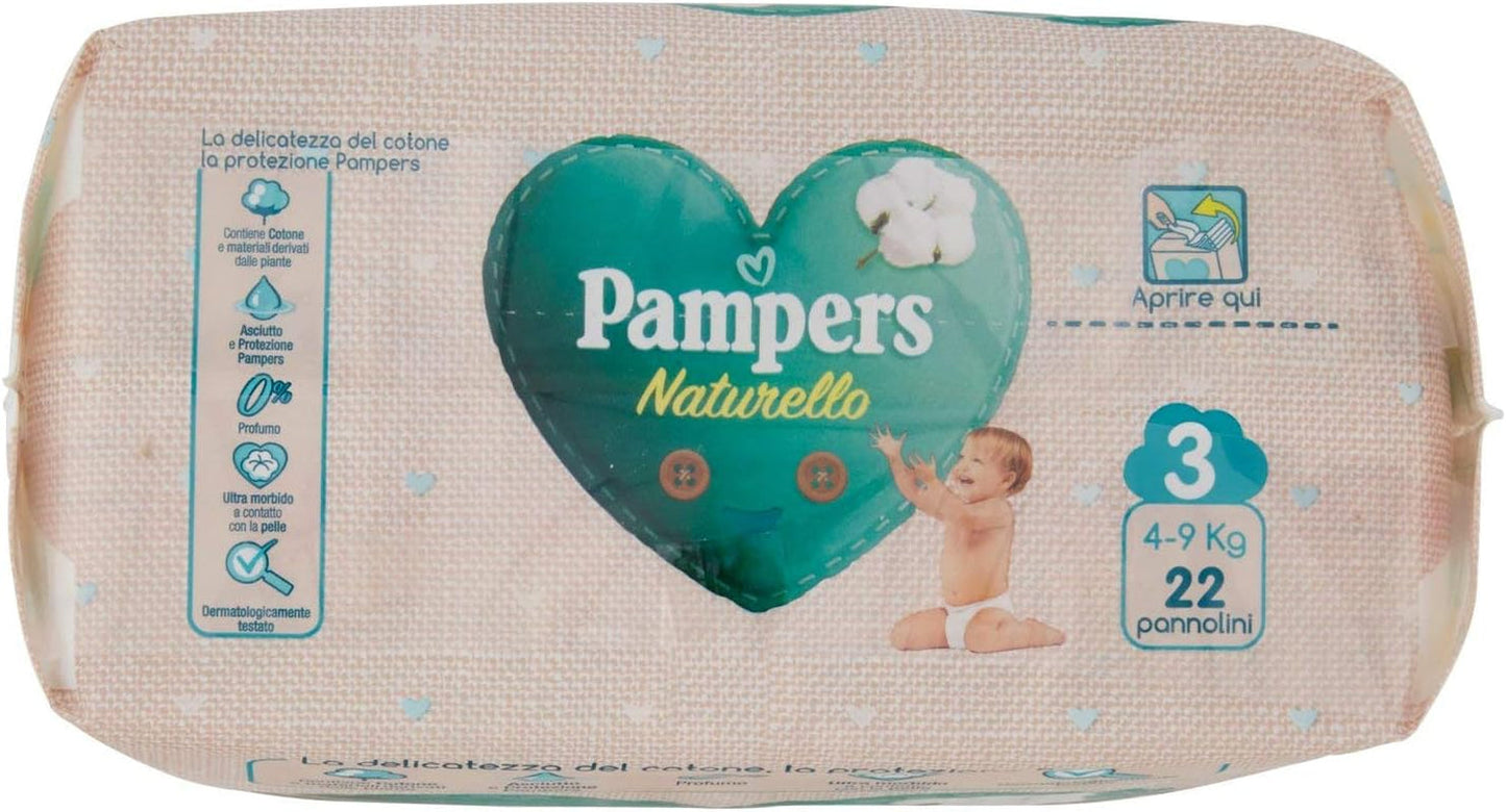 Pampers Naturello Midi, 22 luiers, maat 3 (4-9 kg)