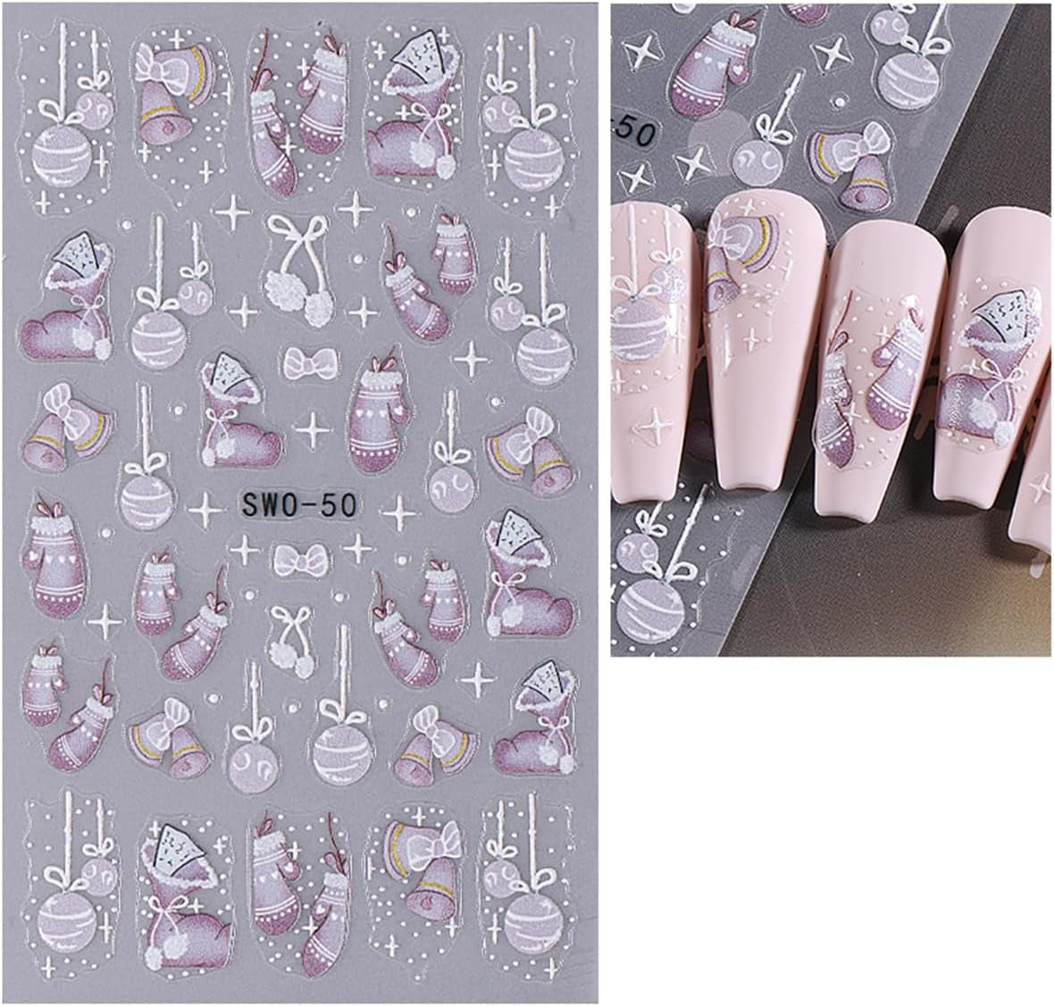 JMEOWIO Nagelsticker Weihnachten 6 Blatt Nail Art Sticker Selbstklebend Nagelaufkleber Schneeflocke Winter Urlaub Süß Decoratie Nageldesign Zubehör