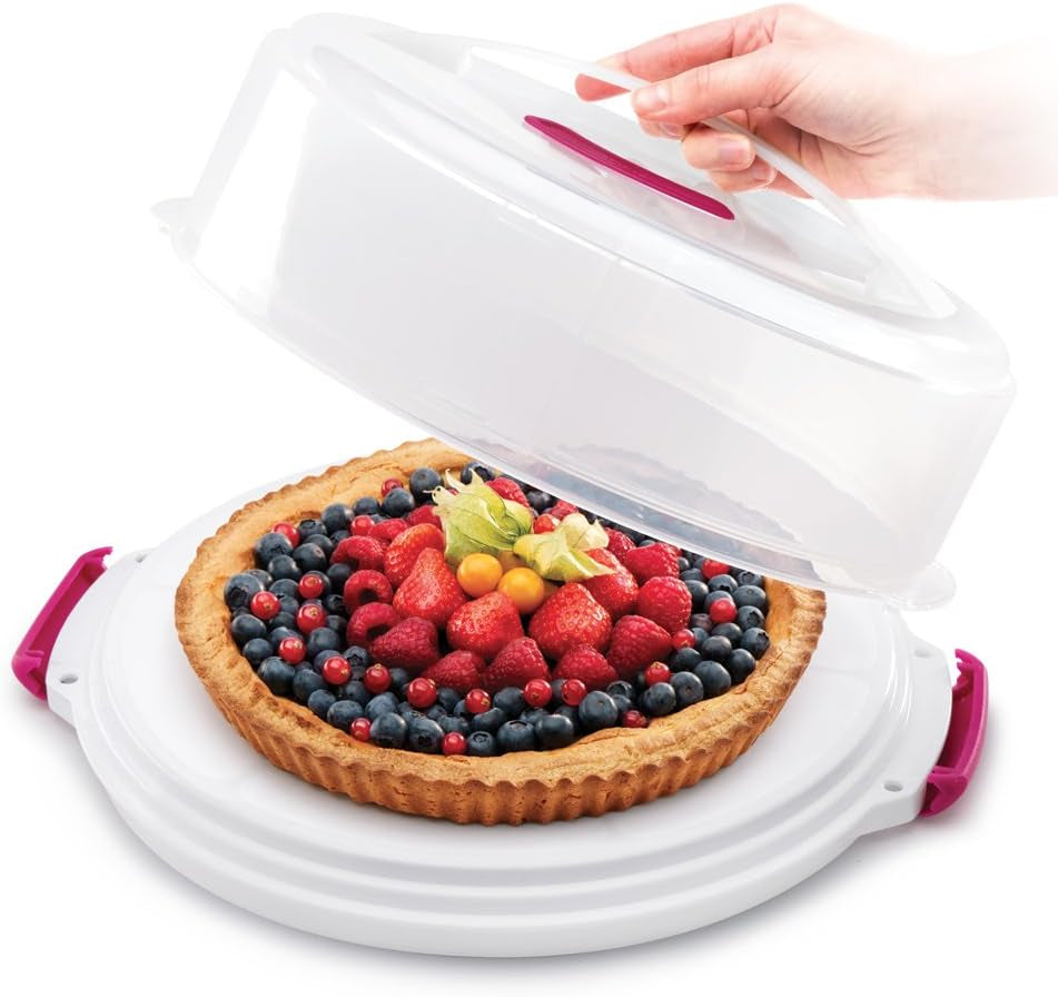 Metaltex taartvorm, in hoogte verstelbaar, polypropyleen, wit/transparant, ⌀ 30 cm, in hoogte verstelbaar 8 en 15 cm Voedselbewaardozen Naty Shop