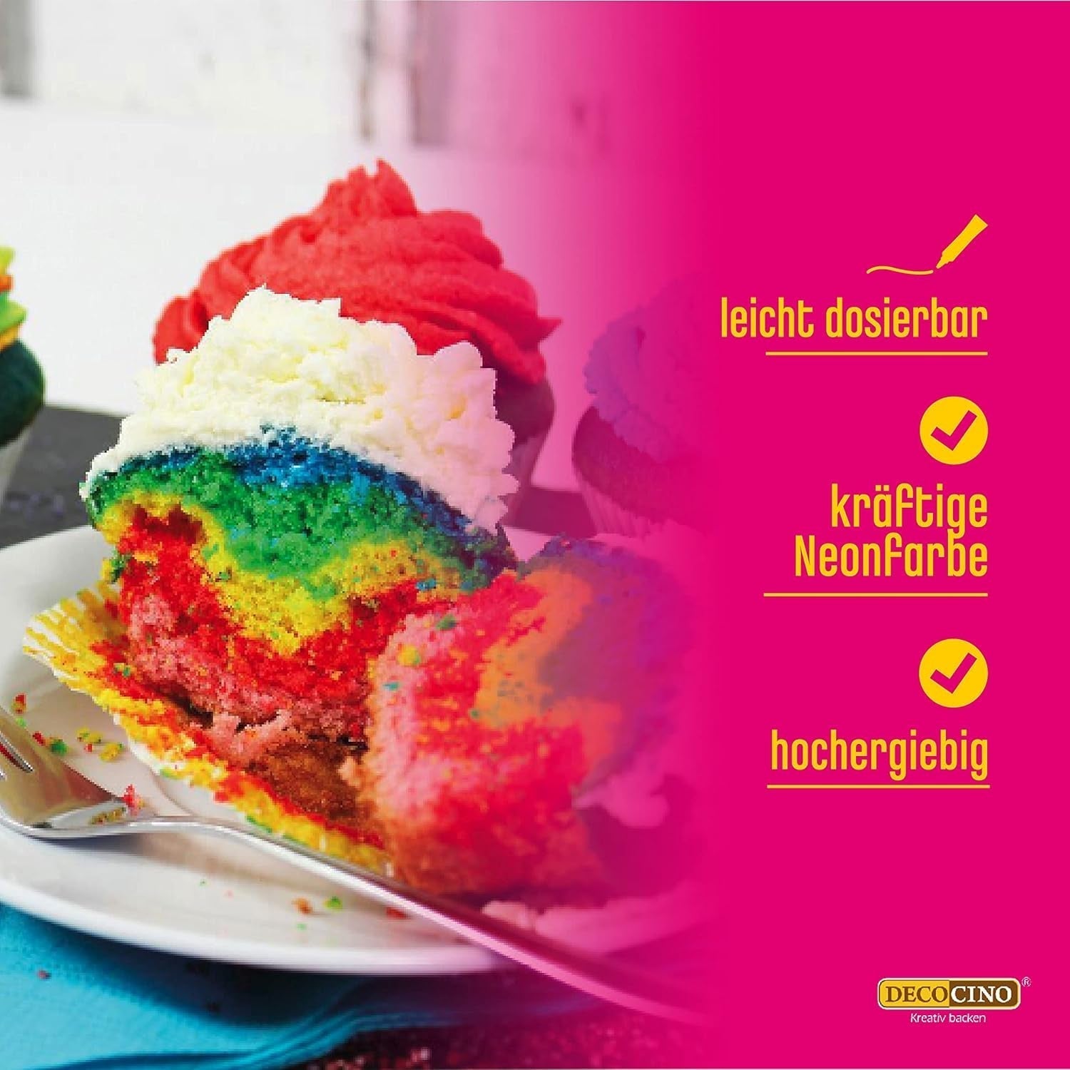 Decocino Neon Kleurstofset - 3 stuks - Rood, Roze, Paars - Hoge dosis kleurstof - Voor het kleuren van taarten, muffins, cupcakes - Smaakvrij