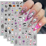 JMEOWIO Nagelsticker Halloween Süßer Geisterkürbis 9 Blatt Nail Art Sticker Selbstklebend Nagelaufkleber Decoratie Nageldesign Zubehör