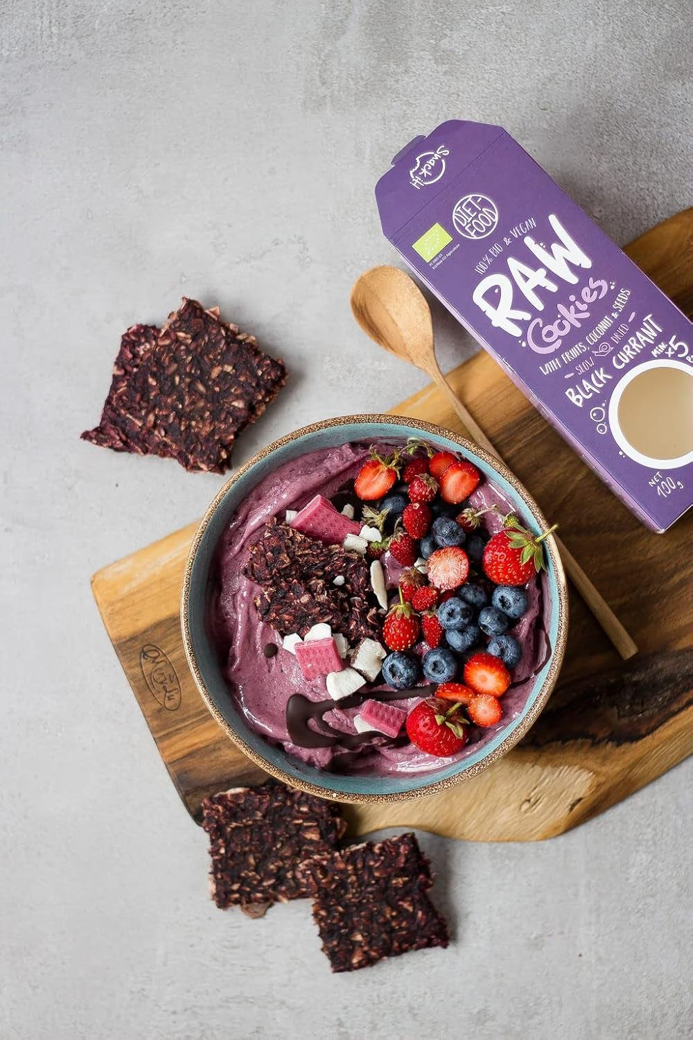 DIET-FOOD RAW Biologische zwarte bessenkoekjes Gezonde snack Heerlijke kantoorkoekjes Conserveermiddelvrij 100 g (1 pak)