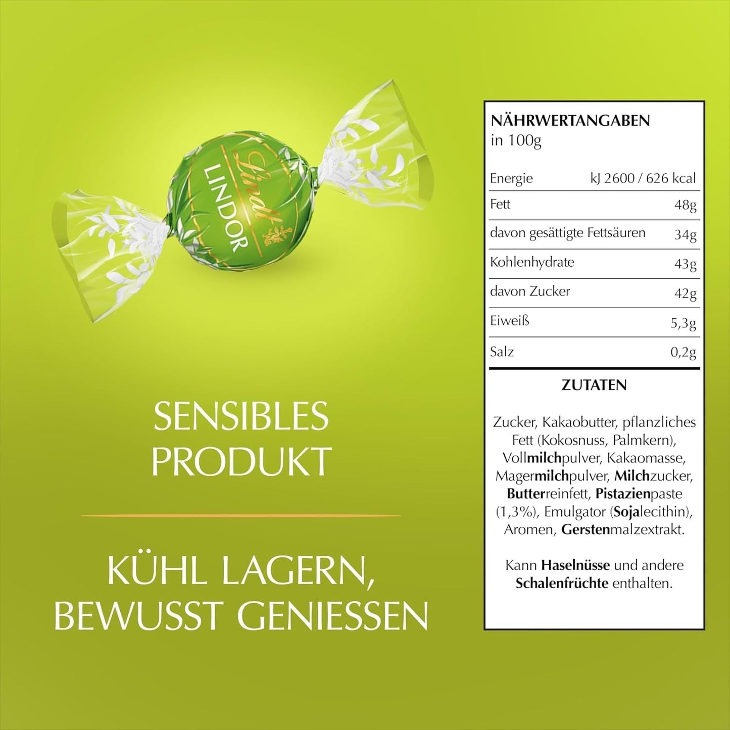 Lindt LINDOR Chocolade met Pistache | Hersluitbare zak van 1 kg | ca. 80 Melkchocoladeballetjes met smeltende pistacheroomvulling | Bulkverpakking, pralinegeschenk