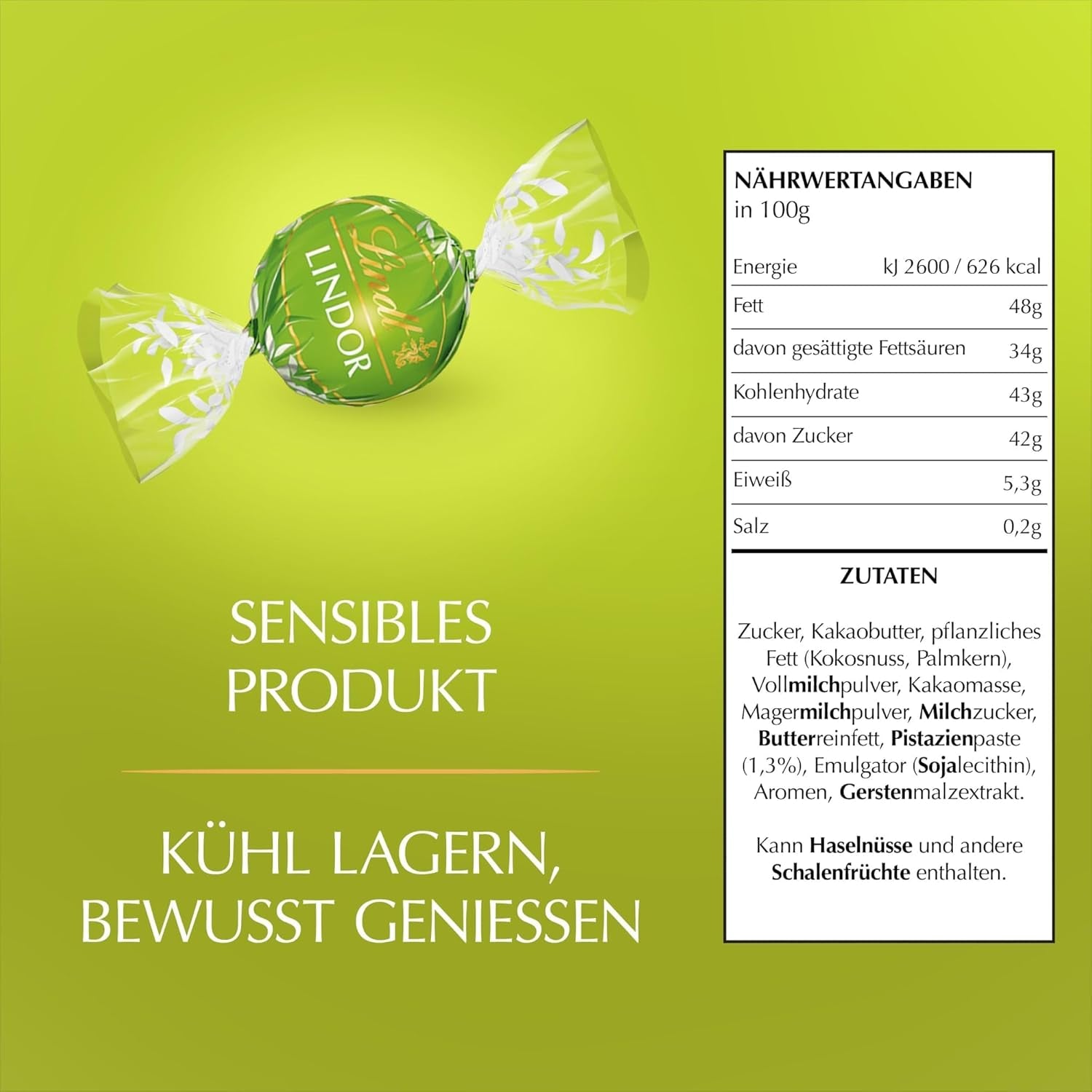 Lindt LINDOR Chocolade met Pistache | Hersluitbare zak van 1 kg | ca. 80 Melkchocoladeballetjes met smeltende pistacheroomvulling | Bulkverpakking, pralinegeschenk