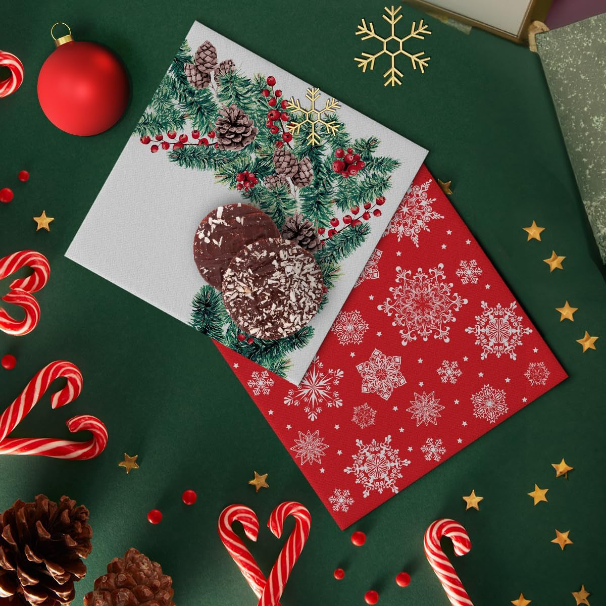 PAW - Airlaid servetten (40 x 40 cm) I 50 stuks I Perfect voor Kerstmis, winter en feestdagen I Kerstavond tafeldecoraties I Airlaid stofachtige servetten Wintertakken I Wintertakken