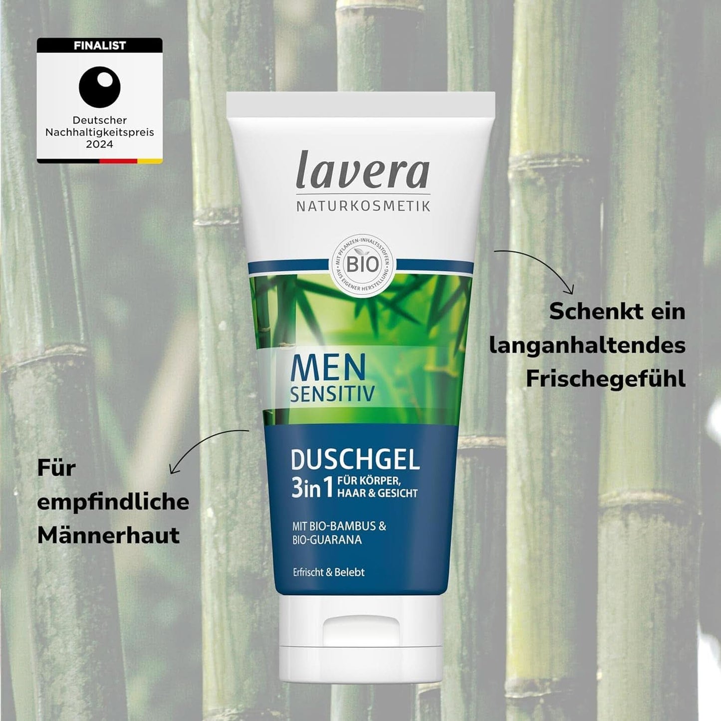 Lavera, Douchegel met biologische bamboe en guarana, 3 in 1, voor huid, haar en gezicht, 200 ml Douche en bad Naty Shop