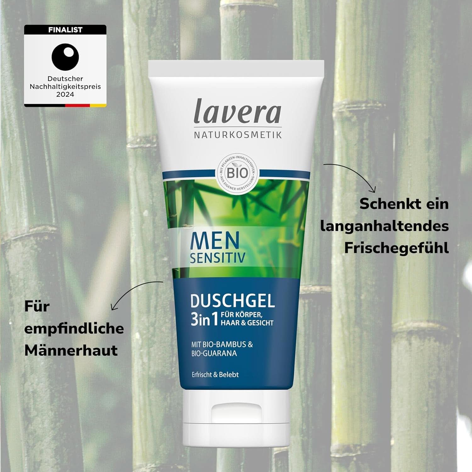 Lavera, Douchegel met biologische bamboe en guarana, 3 in 1, voor huid, haar en gezicht, 200 ml Douche en bad Naty Shop