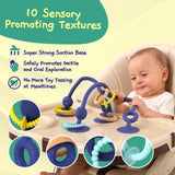 JUMBLE JANGLE Babybijtring: Babybijtspeeltje 3-24 maanden | Set van 7 BPA-vrije kauwspeeltjes | Verkoelende siliconen bijtring | Peuterspeelgoed met zuignap voor kinderstoel, tafel en badkuip