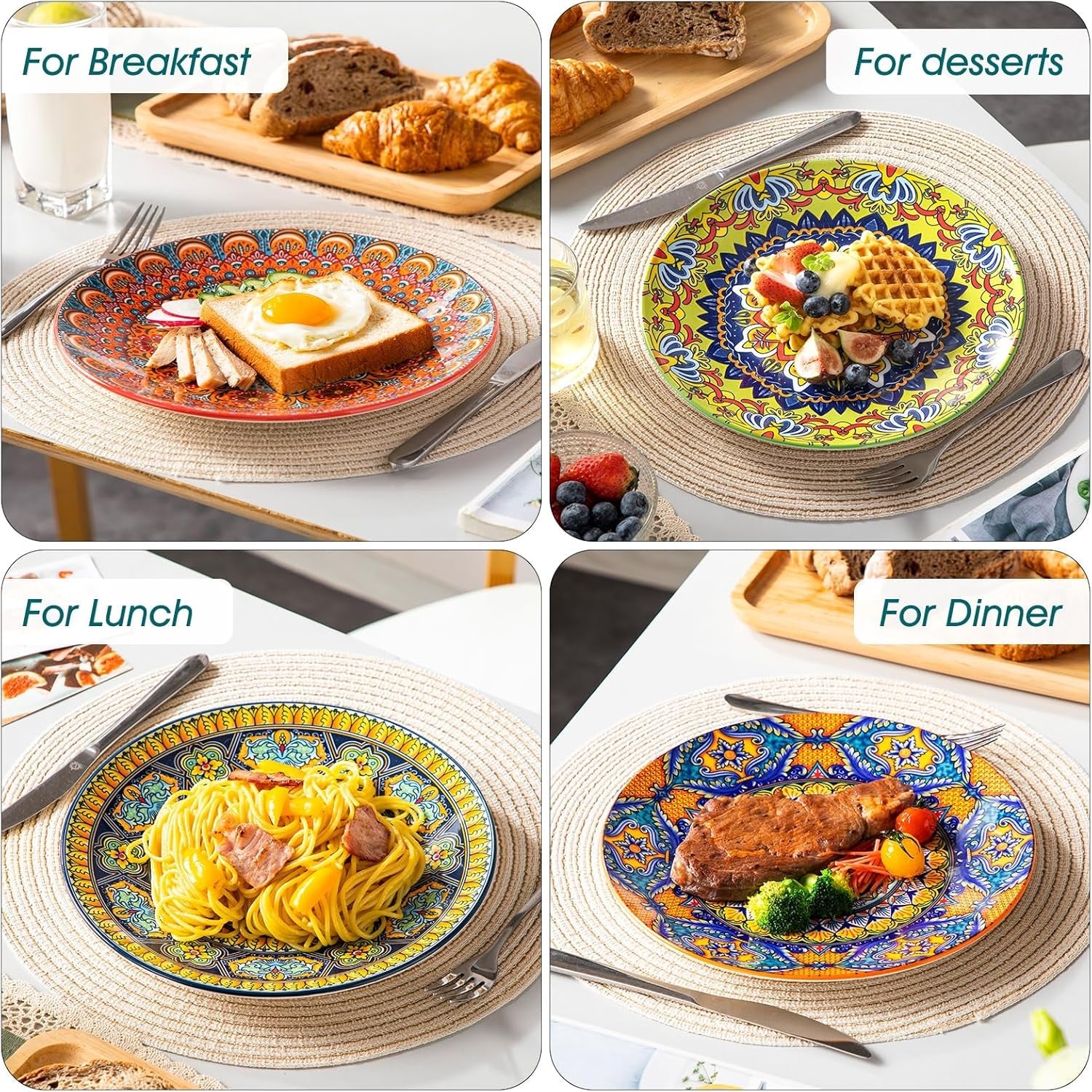 Dinerbordenset voor 6 personen, vancasso KRVI bordenset voor 6 personen, bordenset Ø 27 cm, vaatwasser- en magnetronbestendig, pastaborden, ontbijtborden, taartborden