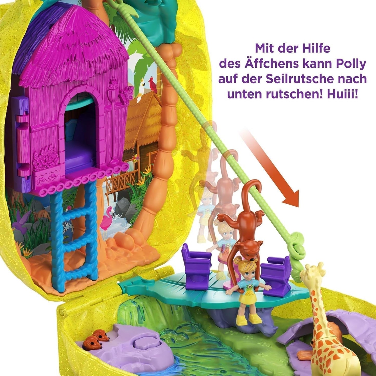 Polly Pocket GKJ64 - Draagbare Pineapple Pocket Box met 8 leuke functies, Polly en Purple poppen, 2 accessoires en stickervel; speelgoed voor kinderen vanaf 4 jaar Papusi Naty Shop