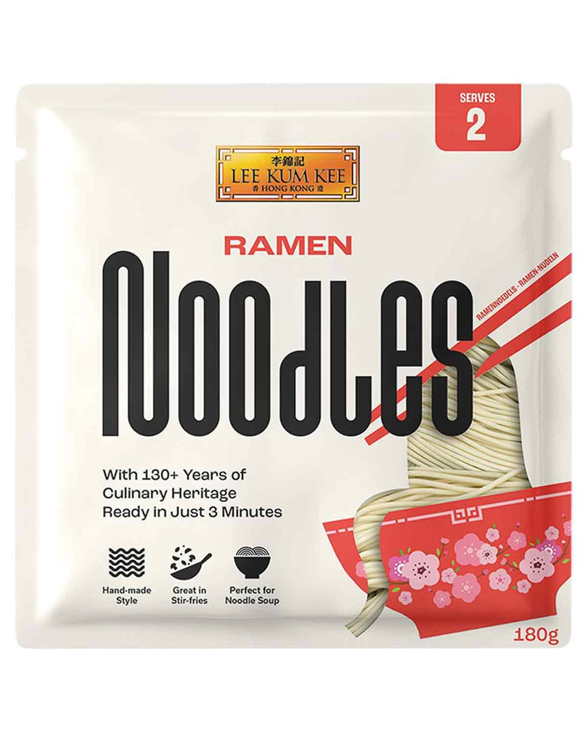 LEE KUM KEE Ramen Noodles - Aziatische ramen met een delicate en fijne textuur, de klassieker voor ramensoepen en wokgerechten, halfdroge noedels, twee porties per verpakking, 6 x 180 g multipack