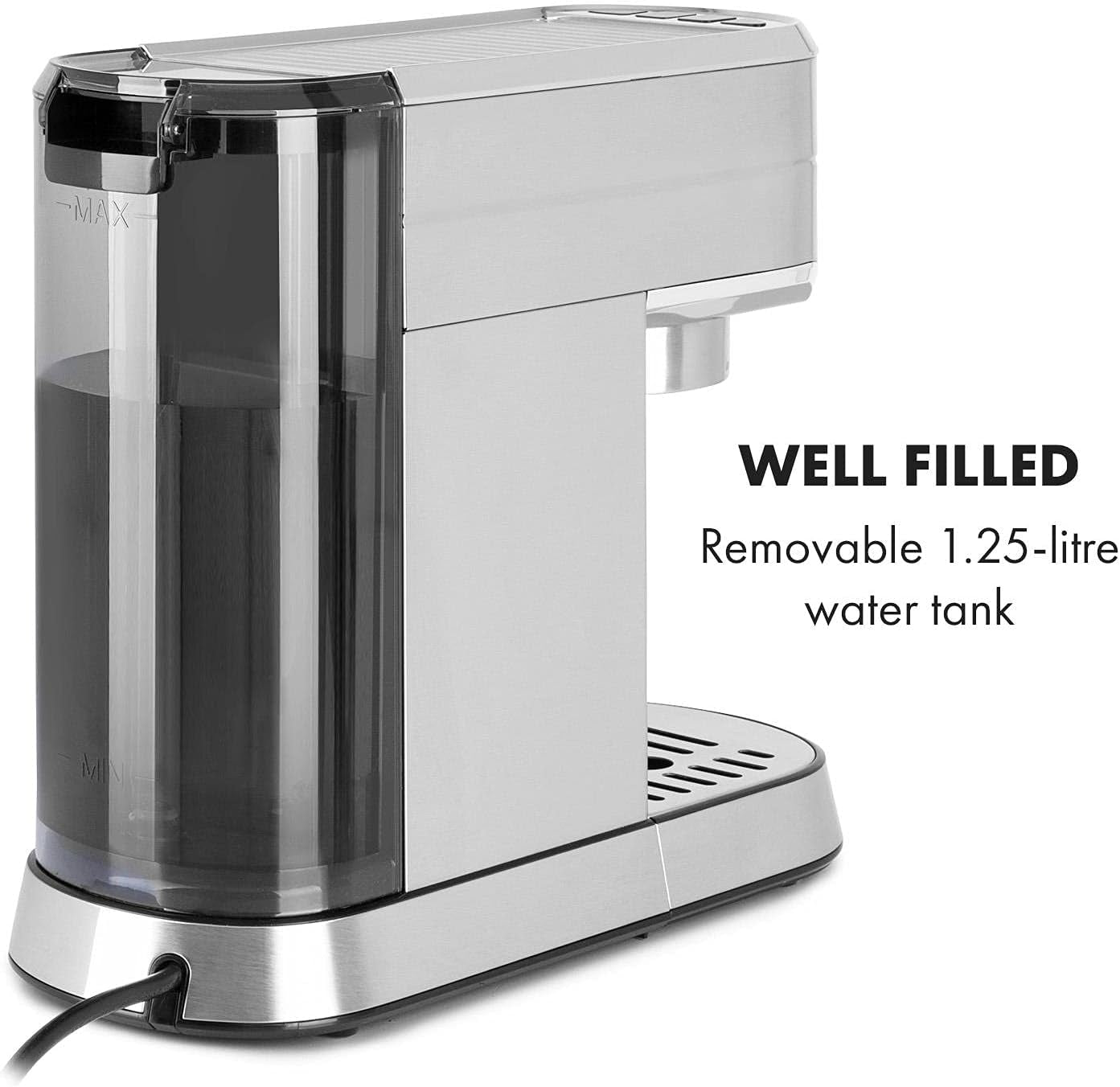Klarstein Futura espressomachine, draagbare filter-espressomachine, 1450 W, 20 bar, Barista-kwaliteit, dubbele sproeier, doorstroomstop, draagbare filter-espressomachine, melkopschuimfunctie, zilver