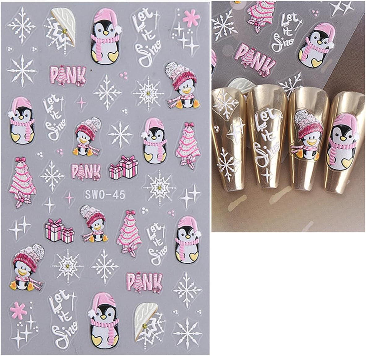 JMEOWIO Nagelsticker Weihnachten 6 Blatt Nail Art Sticker Selbstklebend Nagelaufkleber Schneeflocke Winter Urlaub Süß Decoratie Nageldesign Zubehör