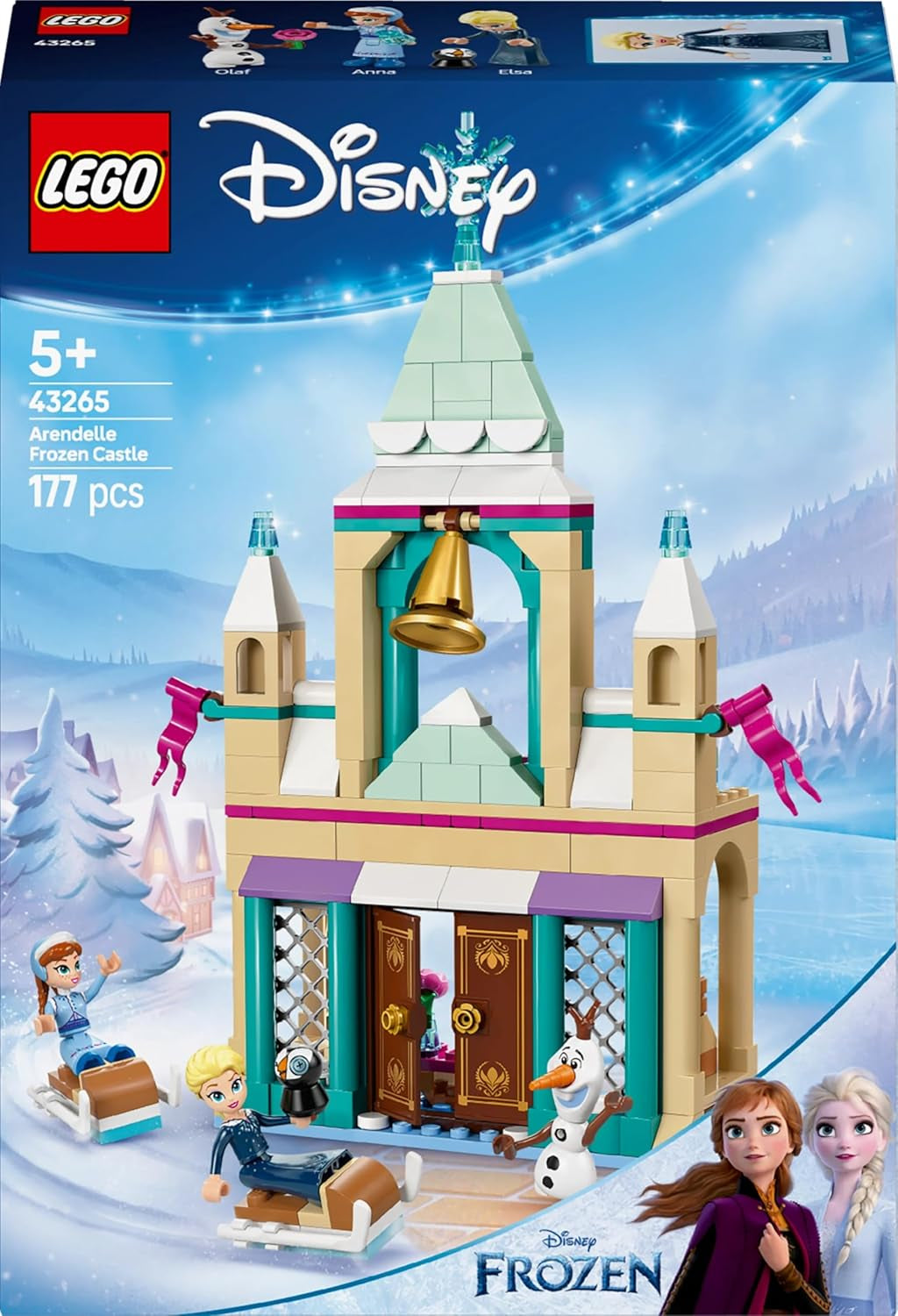 LEGO Ç€ Disney Frozen Kasteel van Arendelle, speelgoedprinses met minipoppen van ELSA, Anna en Olaf en een pinguïnfiguur, fantasiespeelset, cadeau voor meisjes van 5 jaar oud 43265 Bouwsets Besuche in LEGO-Store