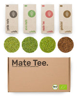 Mate thee proefset ● 4 soorten biologische Mate thee ● 100 g elk Erva Mate + Yerba Mate + Groene Mate thee + Geroosterde Mate thee