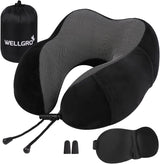 WELLGRO Nekkussenset met 3D-slaapmasker en oordopjes - Afneembare hoes - Traagschuim - Ritssluiting - Inclusief opbergtas - Reiskussen - Kleur selecteerbaar, Kleur: Grijs Naty Shop Orthopedische Cervicale Kussens Zwart