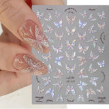 Glanzende Aurora Shell Schmetterling Nagelsticker Selbstklebend,Erleichterung Schmetterlinge Nail Sticker Rosa Laser Schmetterling Nagelaufkleber Für Frauen Nageldesign Zubehör Nagel Zubehör Nail Art