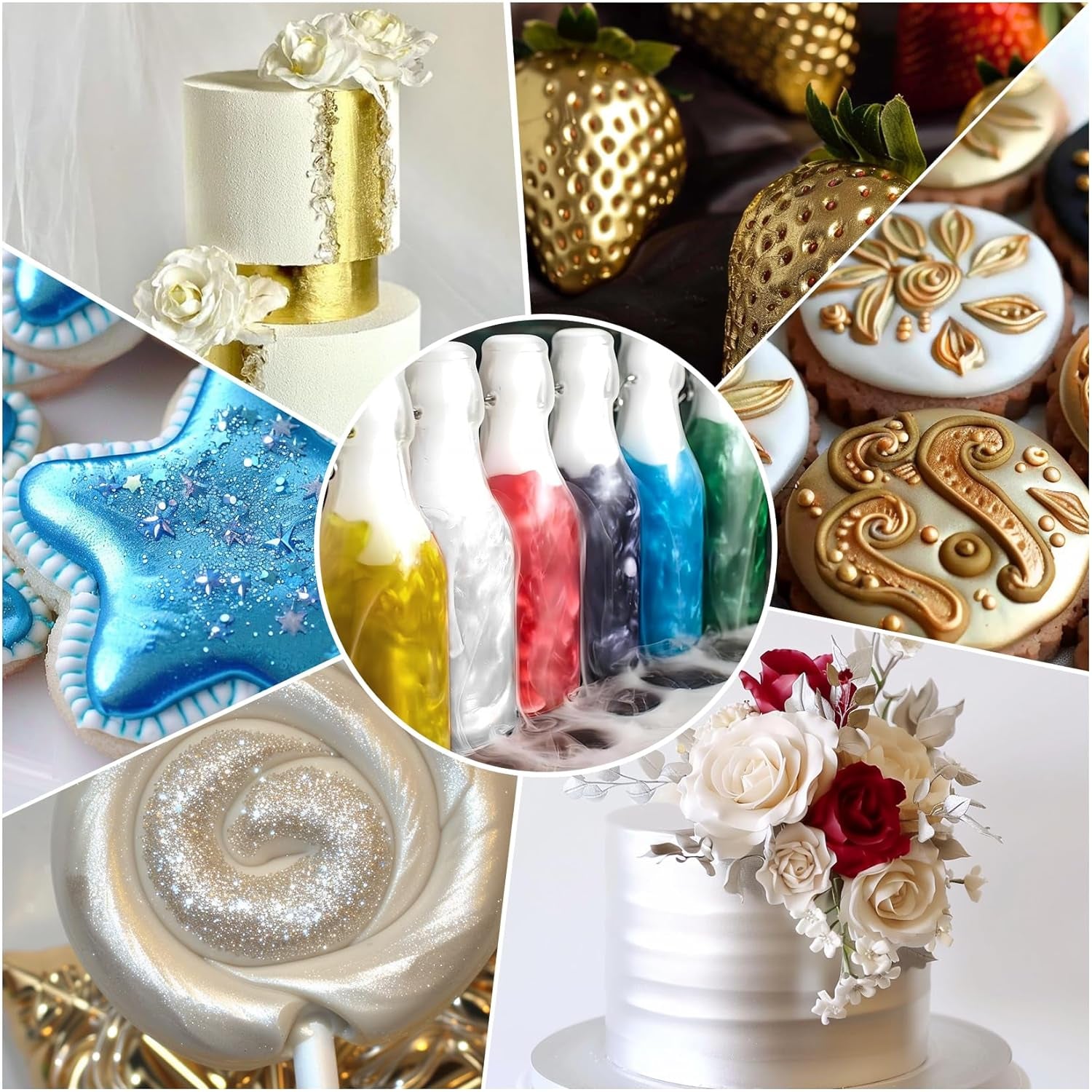 Essbarer Glitzer - 3 Torten Kuchen Deko Essbare, Metallic Lebensmittelfarbe Flüssiges, Eetbare Glitter Voor Muffin, Cocktail, Marshmallows - 10Ml Naty Shop