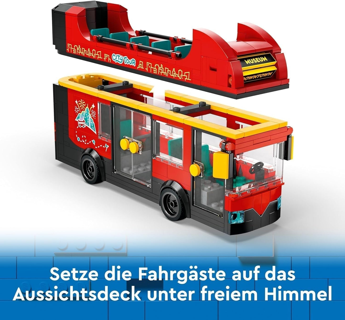 LEGO City dubbeldekkerbus, dubbeldekker speelgoedbus, voertuigset voor meisjes en jongens vanaf 7 jaar, bevat 5 figuren, waaronder een baby in een kinderwagen 60407 Bouwsets Besuche den LEGO-Store
