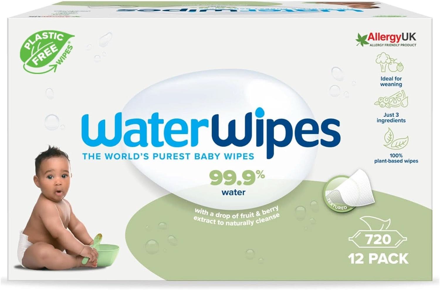 Waterdoekjes Plastikvrij, Texturierte Reinigungstücher Für Kleinkinder & Babies, 240 Stück (4 Packungen), 99,9% Wasserbasierte Reinigungstücher, Unperfümiert Für Empfindliche Haut Naty Shop 720 Stück (12Er Pack)