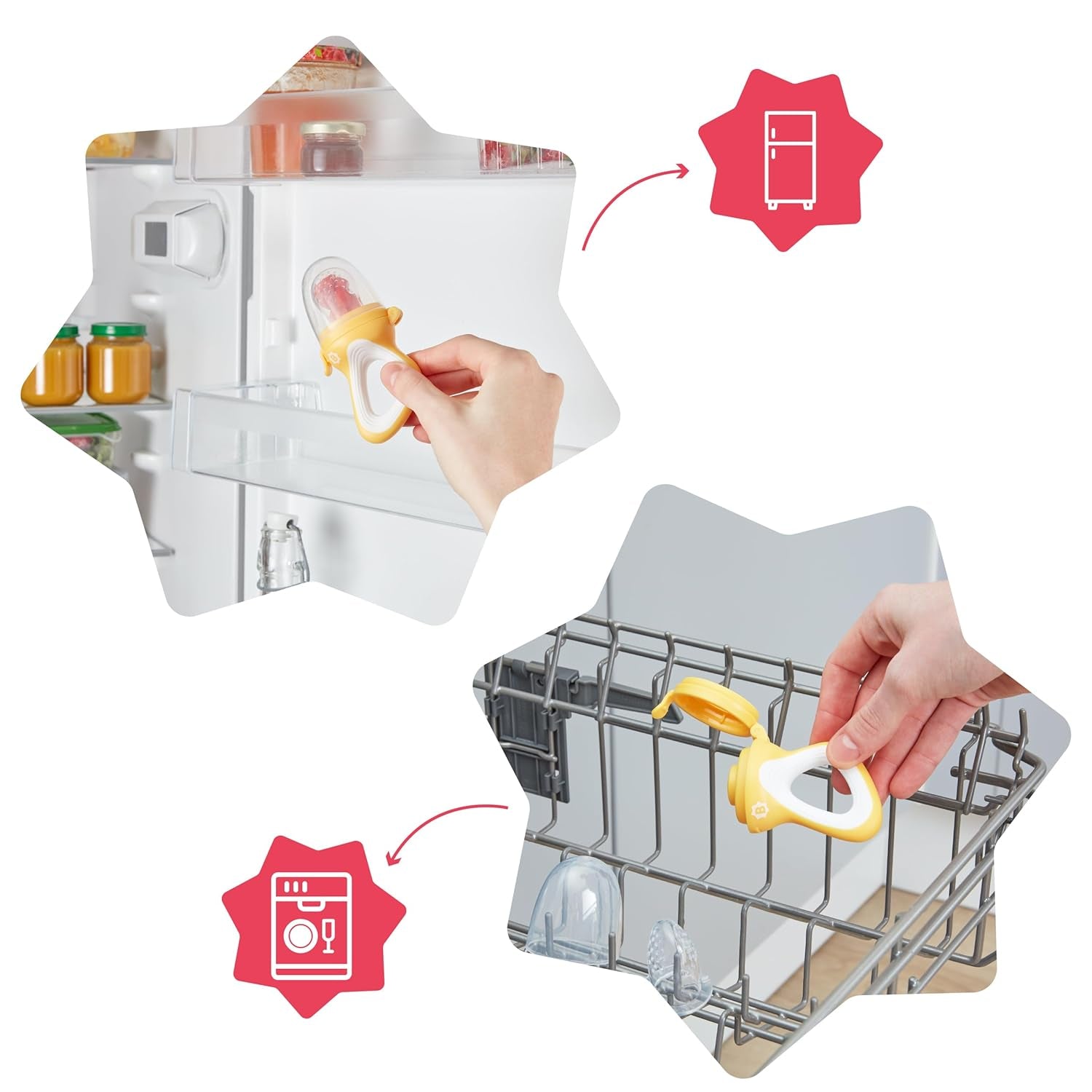 Badabulle babyvoederbakje met beschermhoes, ergonomisch handvat, kalmeert het tandvlees en introduceert nieuwe smaken, vanaf 4 maanden, BPA-vrij