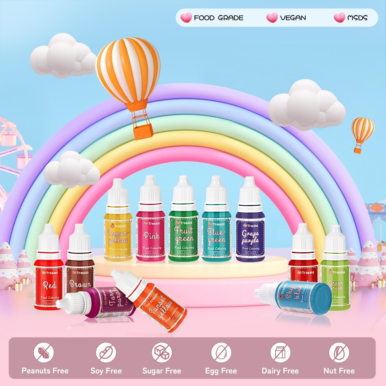 Vloeibare kleurstofset, 18 kleuren x 10 ml, sterk geconcentreerde kleurstof voor het bakken van taarten, koekjes, macarons, taartdecoratie, paaseieren, fondant, deeg, doe-het-zelf-slijm, zepen, bakaccessoires