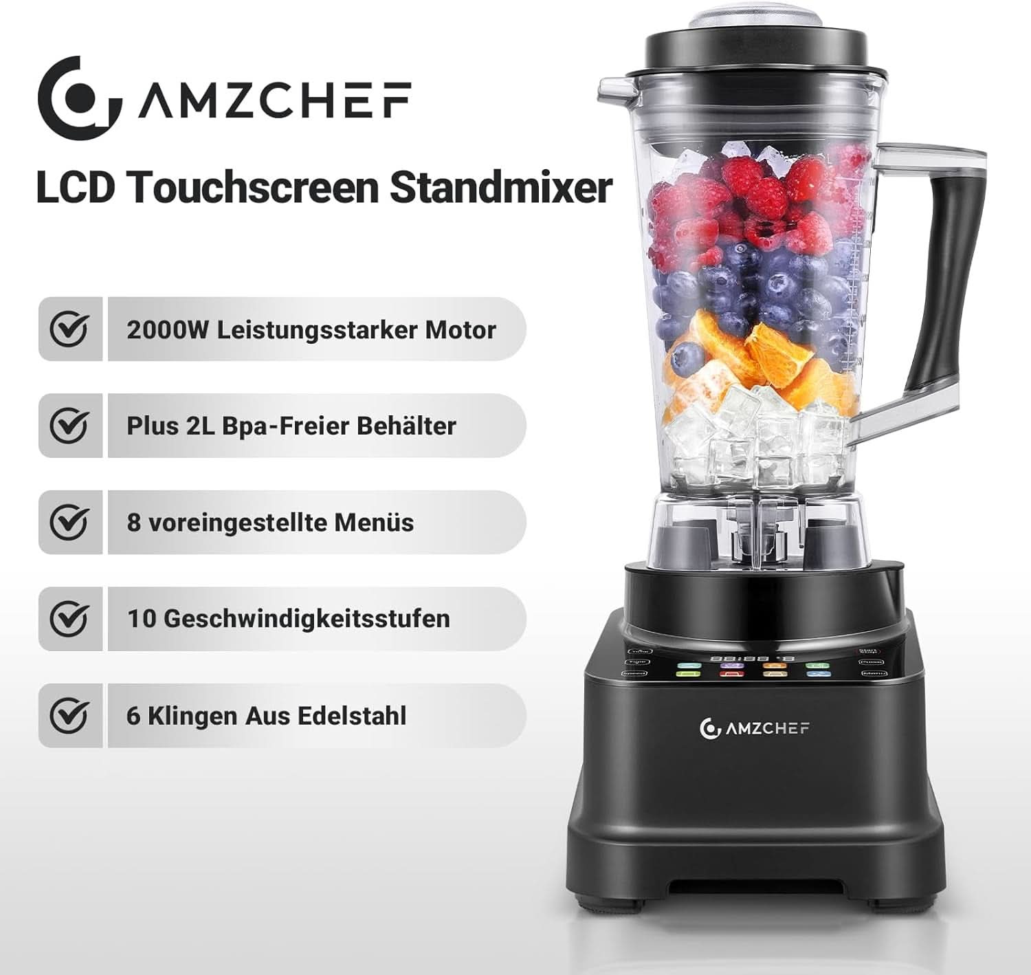 Blender AMZCHEF, 8 slimme menu's en 10 snelheden, LCD-touchscreen Kitchen Naty Shop