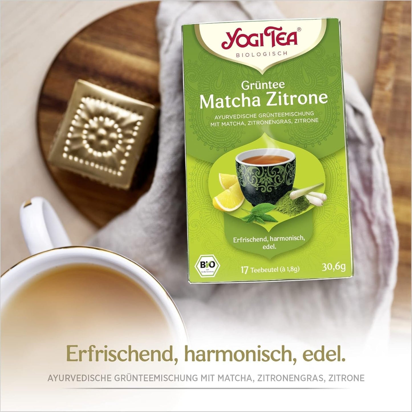 Yogi Tea - Matcha groene thee met citroen, biologische kruiden-ayurvedische groene thee, groene theemengsel, matcha, citroengras en limoen, Yogi thee 6-pack, 6X17 theezakjes (in totaal 102 theezakjes)