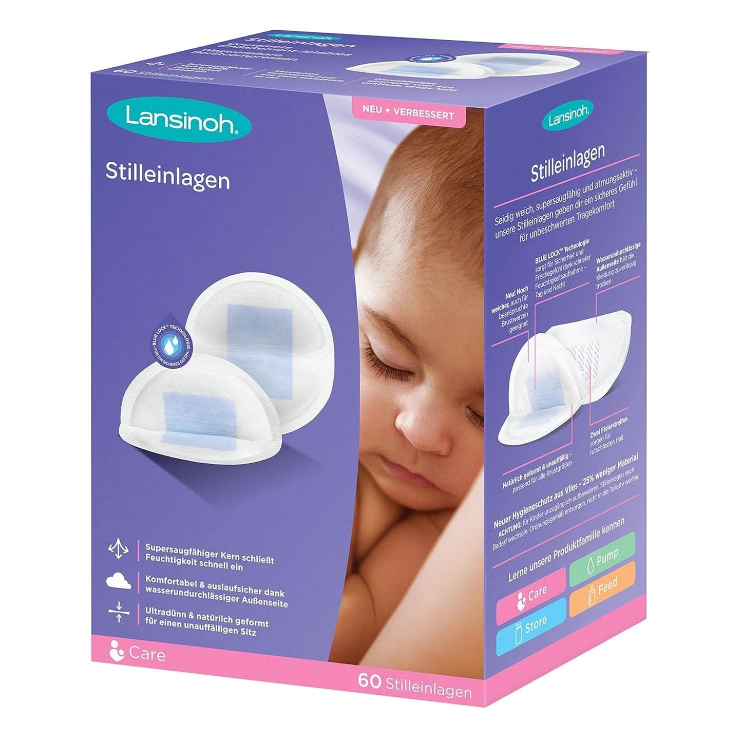 Lansinoh Stilleinlagen Blue Lock, 60 Stück Accessoires voor voeding en borstvoeding Bebe Naty Shop
