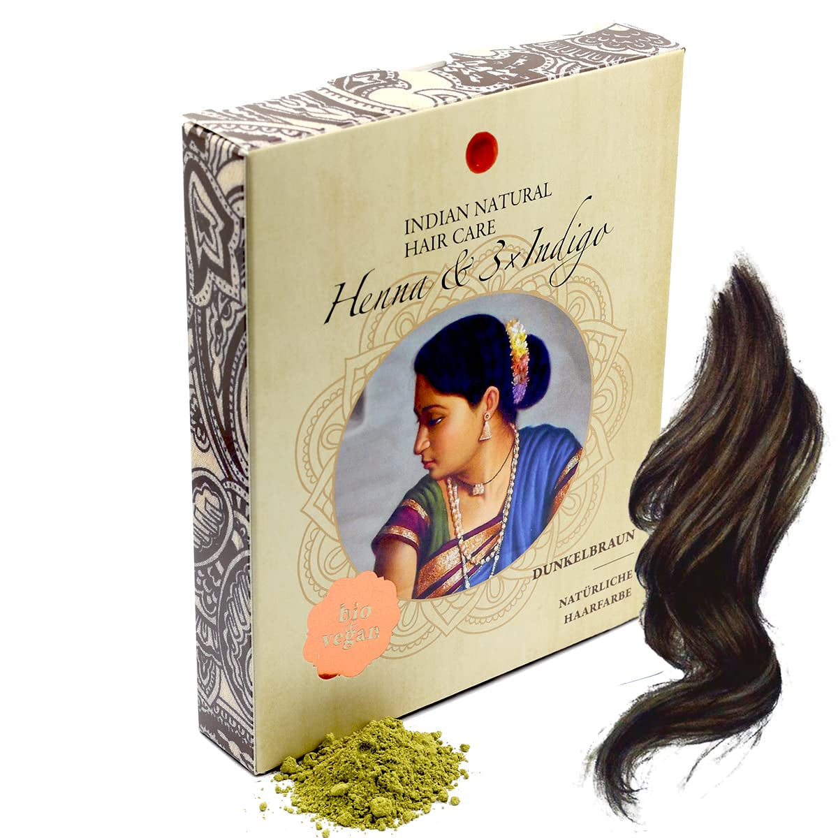 Henna & 3×Indigo - Donker kastanje - Natuurlijke haarkleur - Poeder - 200g Haarverf Naty Shop Standaard titel