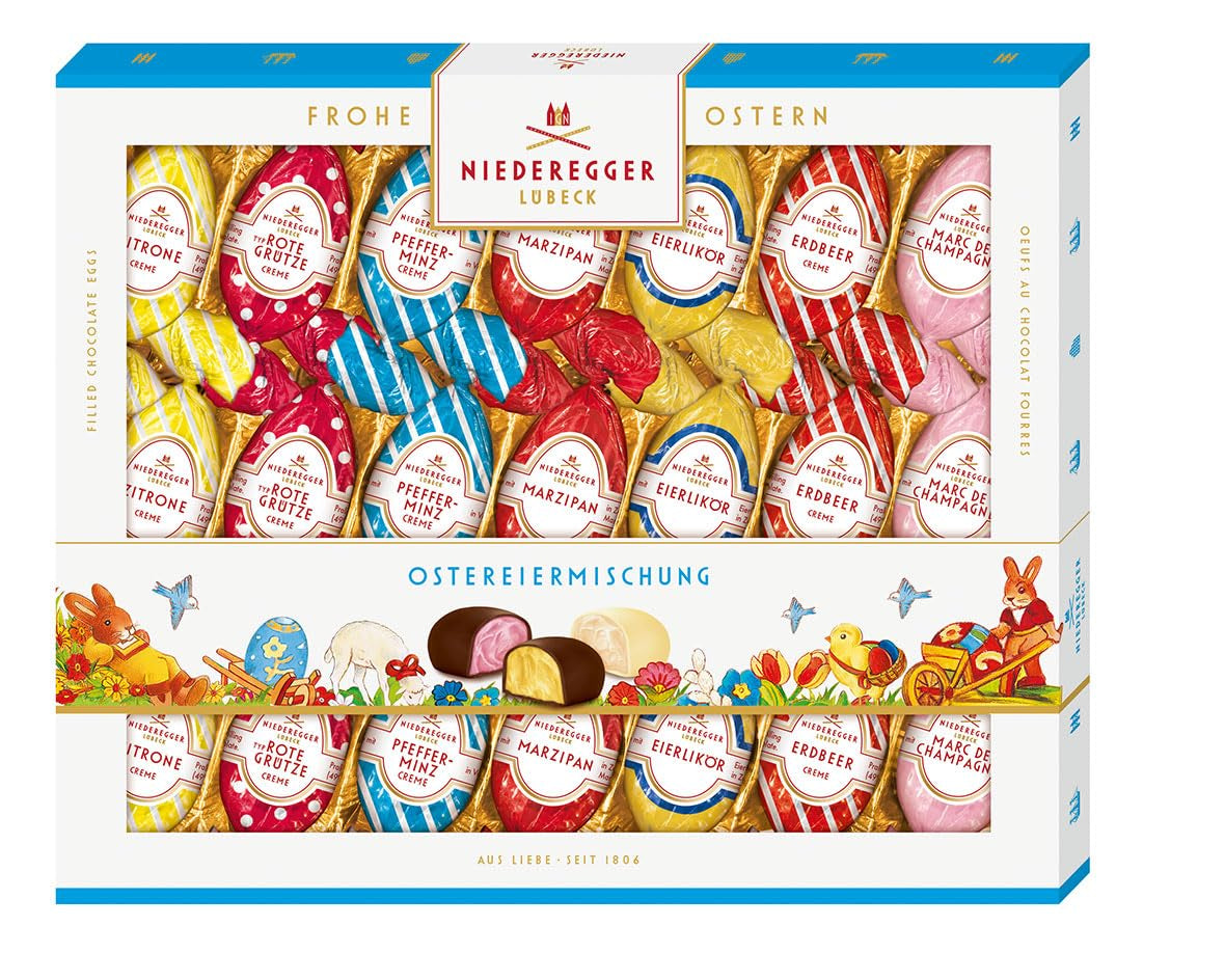 Niederegger | Paaseimix | 1 x 262 g | Paaseitjes met diverse marsepein- en pralinévullingen | Omhuld met pure en witte chocolade | Paascadeau