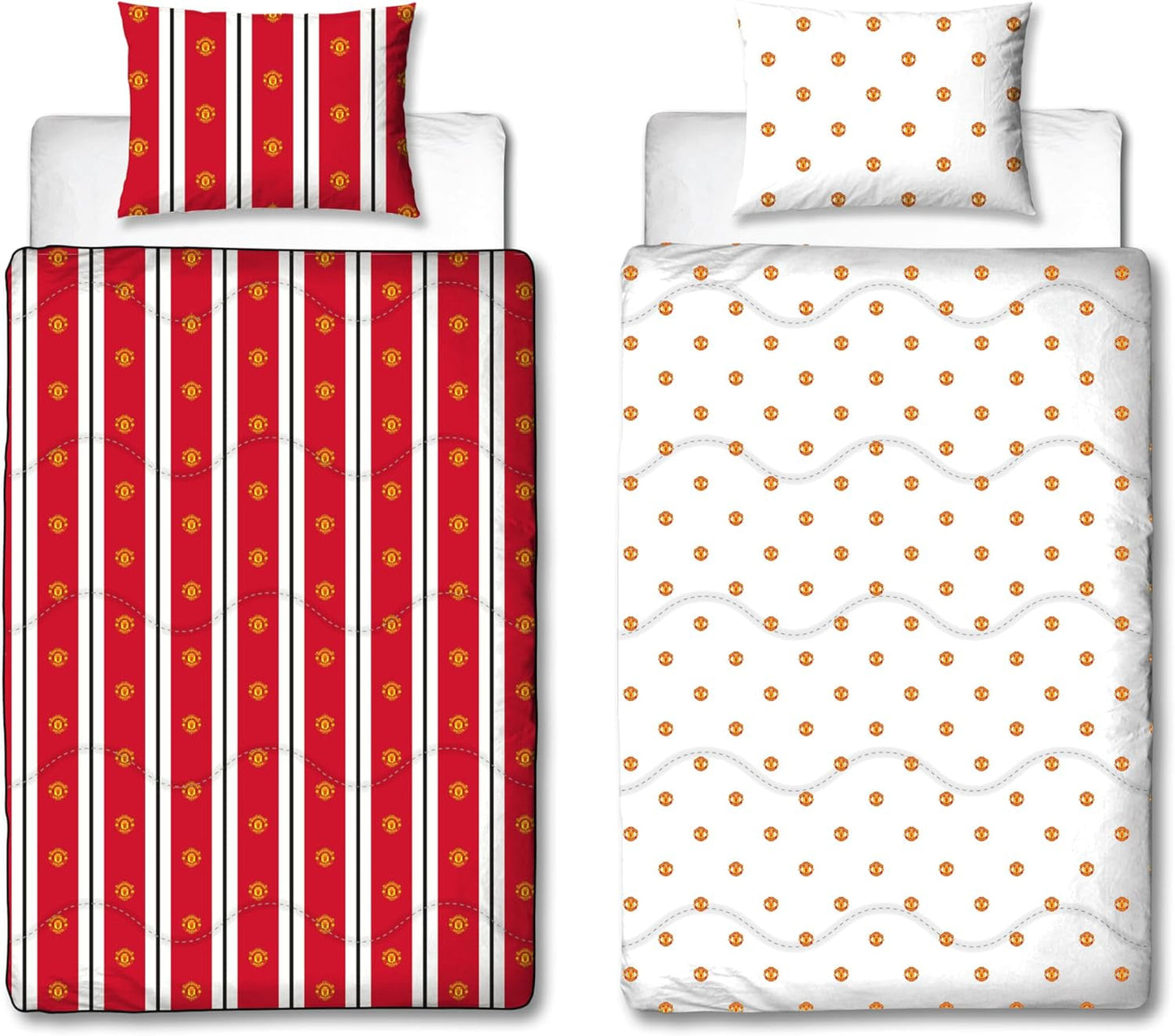 Manchester United FC officieel eenpersoonsdekbed, omkeerbaar, rood en wit, hoesloos, voetbaldekbed, kussensloop, wasbaar, perfect voor reizen, overnachtingen, 10,5 tog dekbedden en quilts Naty Shop standaardtitel