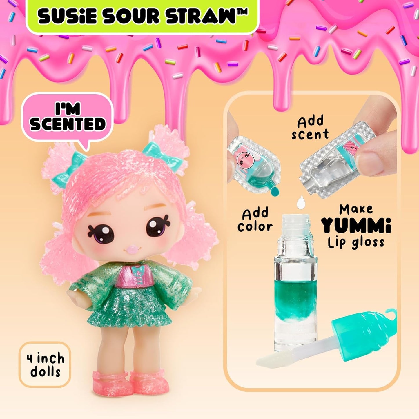 Yummiland Lipglosspop - Susie Sour Straw - Inclusief doe-het-zelf-lipglossset, geschikt voor kinderen vanaf 4 jaar, serie 2