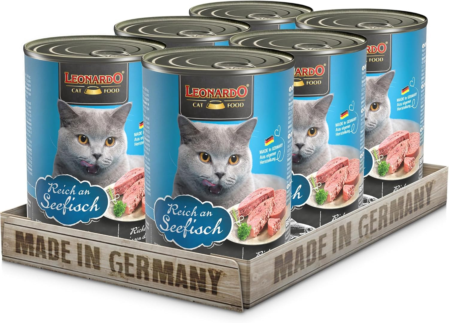 LEONARDO Natvoer [6x400g Zeevruchten] | Natgraanvrij kattenvoer | Compleet natvoer in blik