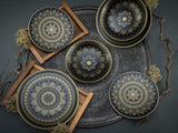 CreaTable, 23588, MANDALA GOLD-serie - Zwart, 12-delige serviesset, porseleinen bordenset, vaatwasser- en magnetronbestendig, hoogwaardige productie