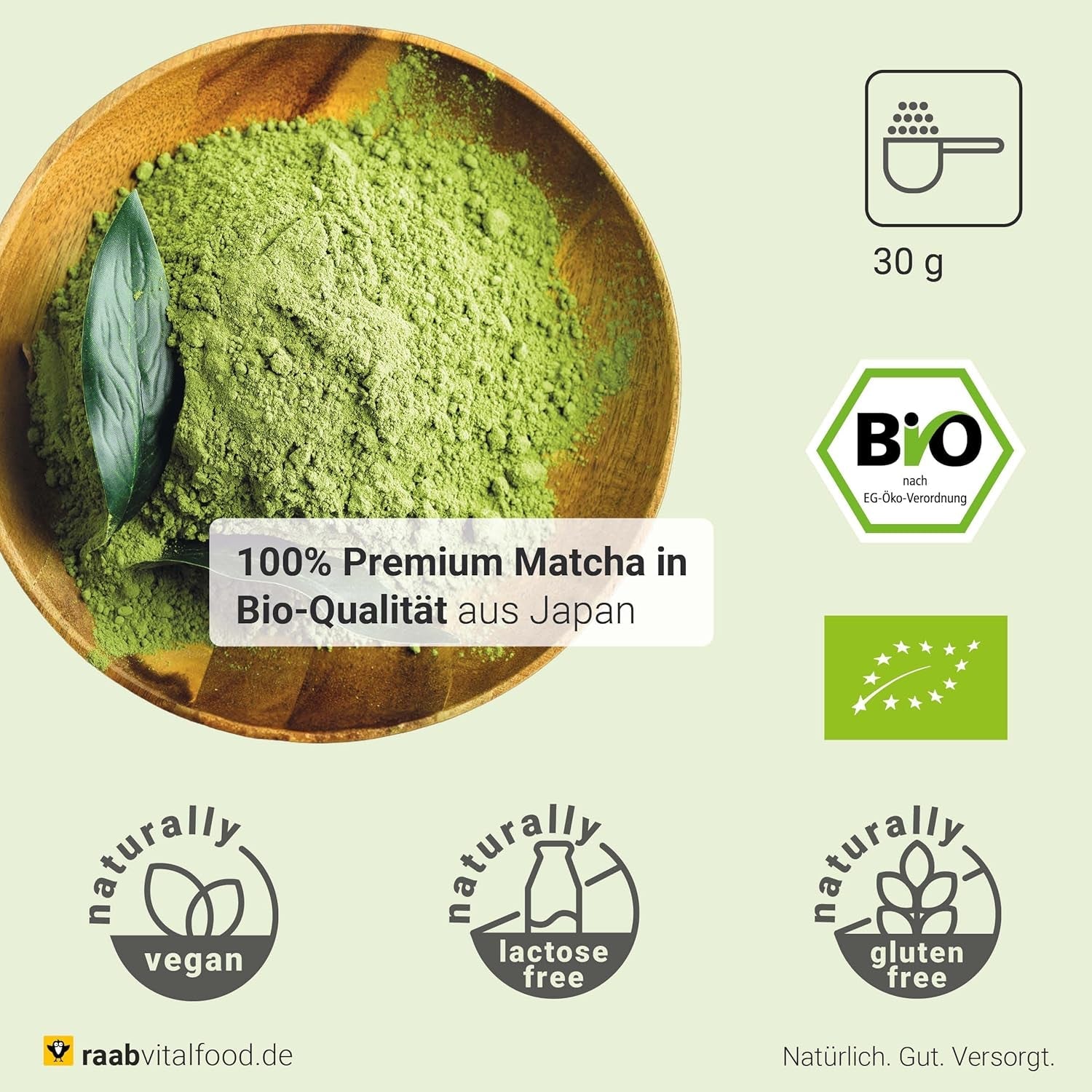 Raab Vitalfood® Premium Bio Matcha Poeder (30g) - Origineel uit Japan, puur matchapoeder zonder toevoegingen, fijngemalen, mild bittere smaak, groene theepoeder, veganistisch, theeceremonie