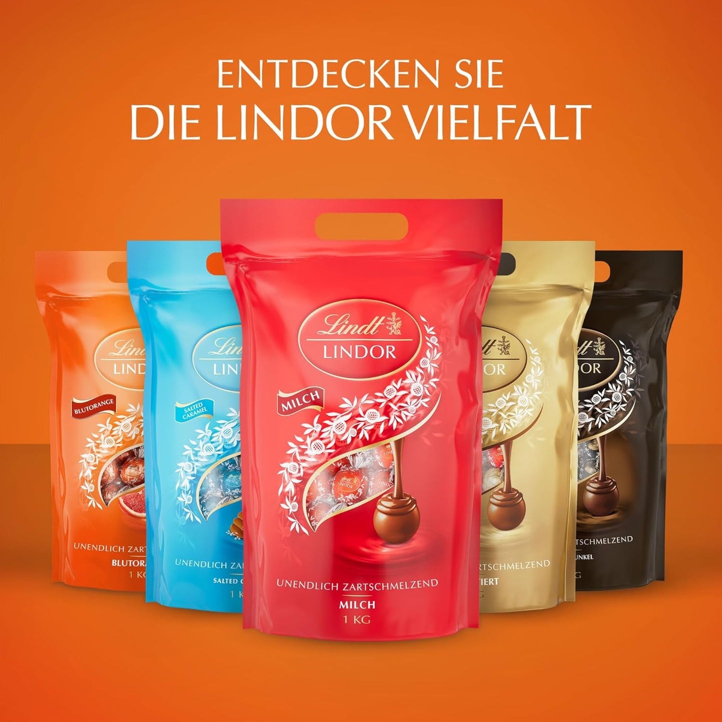 Lindt LINDOR Rood Oranje Chocolade Ballen | Hersluitbare zak van 1 kg | ca. 80 chocoladesnoepjes met smelt-in-je-mond-vulling | Bulkpakket, chocoladecadeau