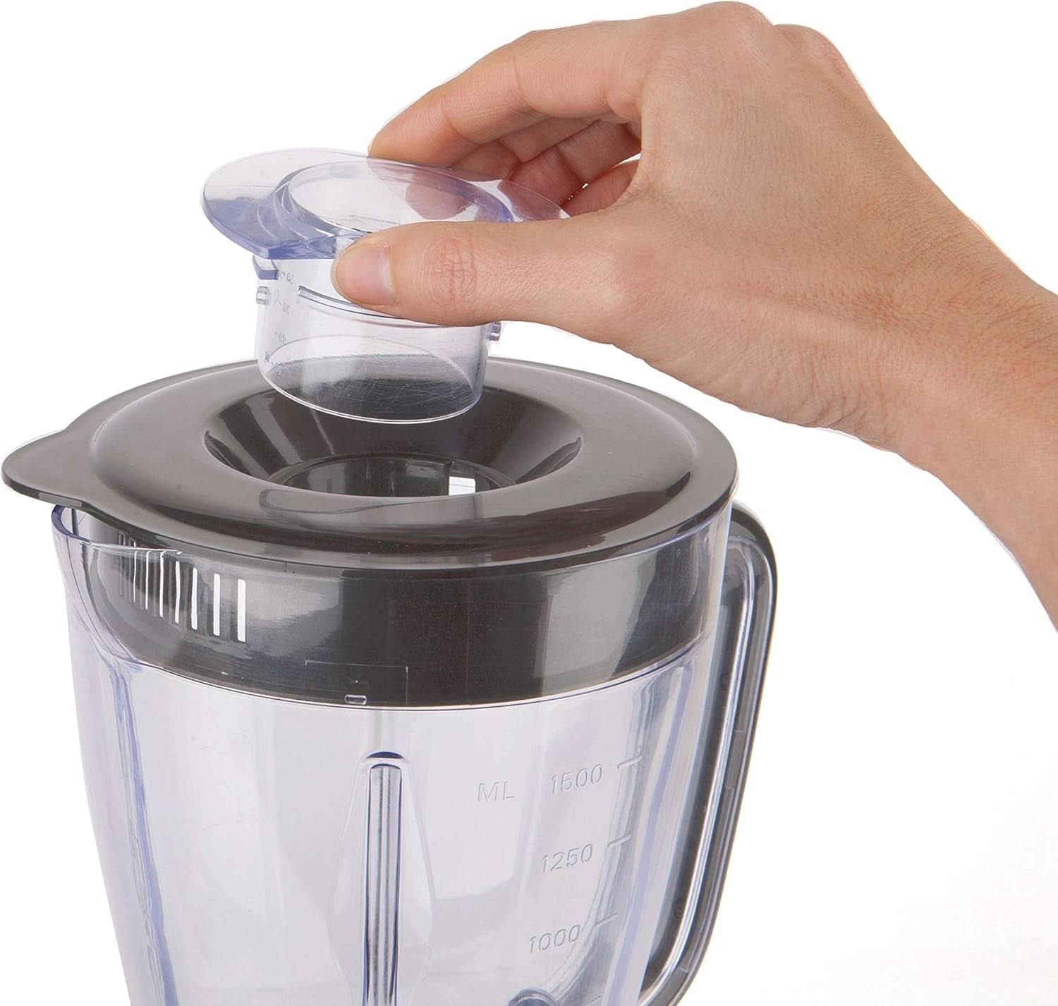 BLACK+DECKER Keukenmixer | 500W | 2 snelheden | Pulsfunctie | Glasrug | 1,5L | Edelstahlmesser Mit 4 Klingen | Herausnehmbar en Leicht Zu Reinigen | Weiß en Grau Kitchen Naty Shop