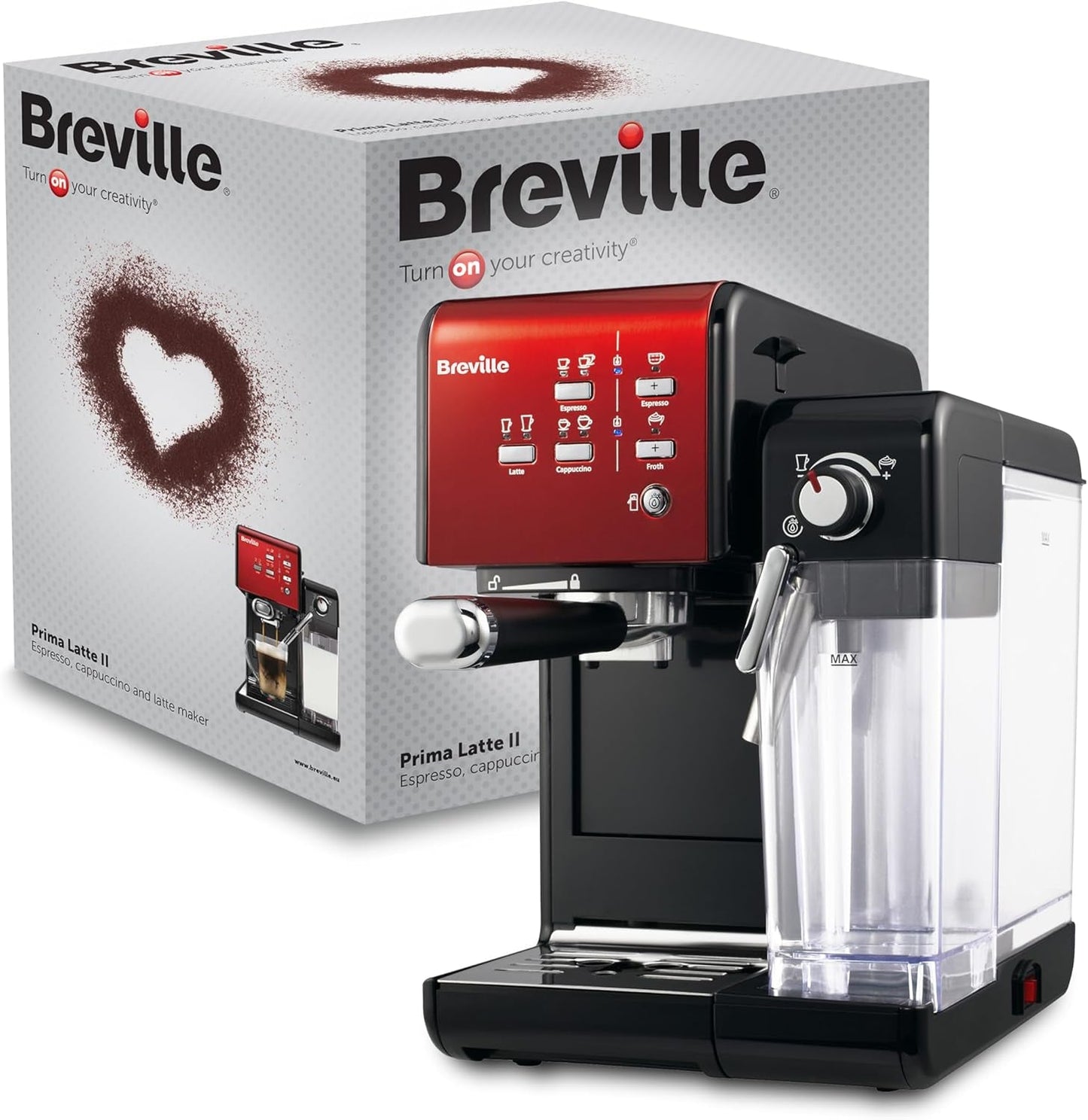 Espresso Breville Prima Latte II | Latte- en cappuccinomachine | Professionele pomp met 15 bar en melkopschuimer | Zilver [VCF108X]