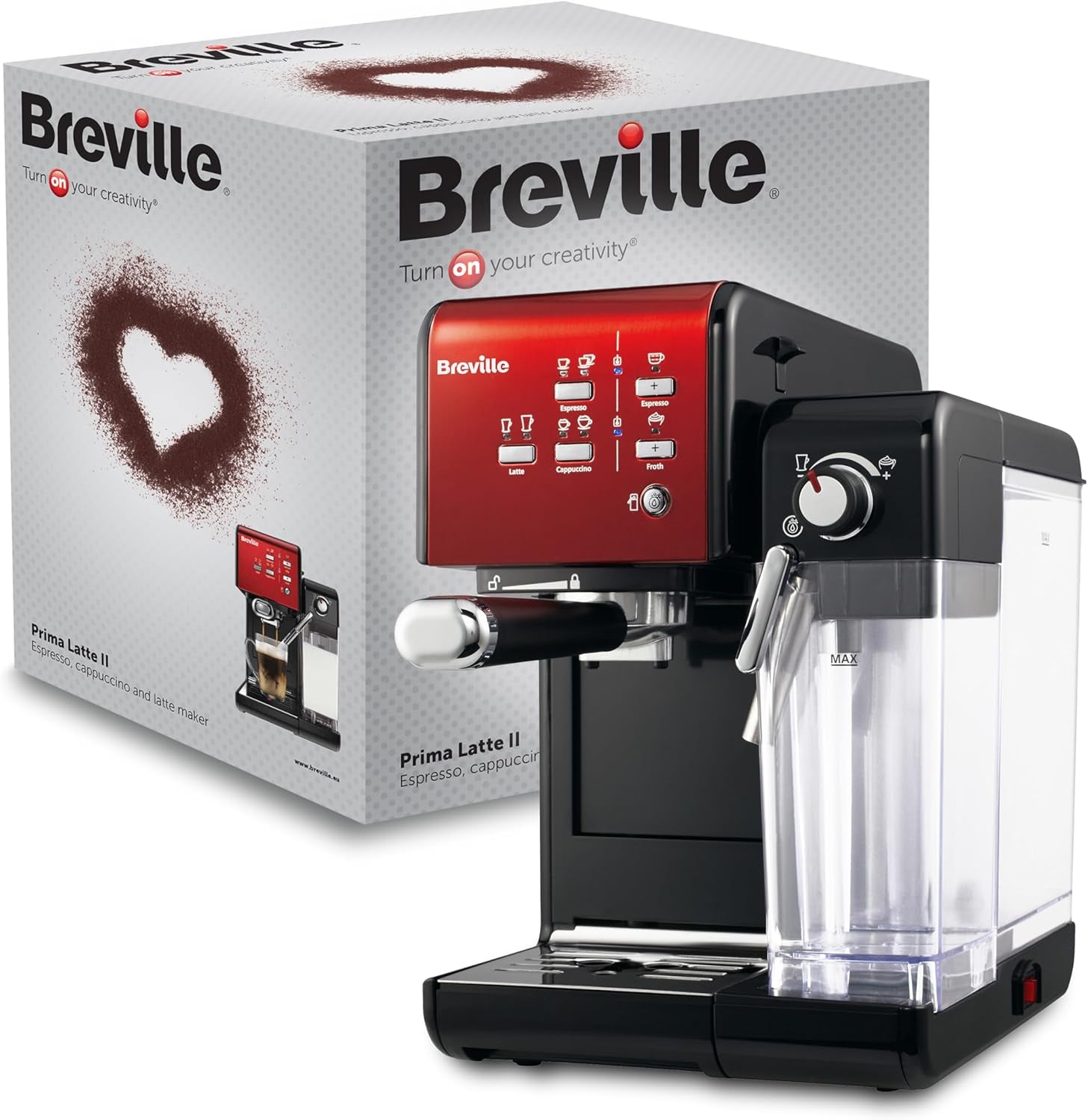 Espresso Breville Prima Latte II | Latte- en cappuccinomachine | Professionele pomp met 15 bar en melkopschuimer | Zilver [VCF108X]