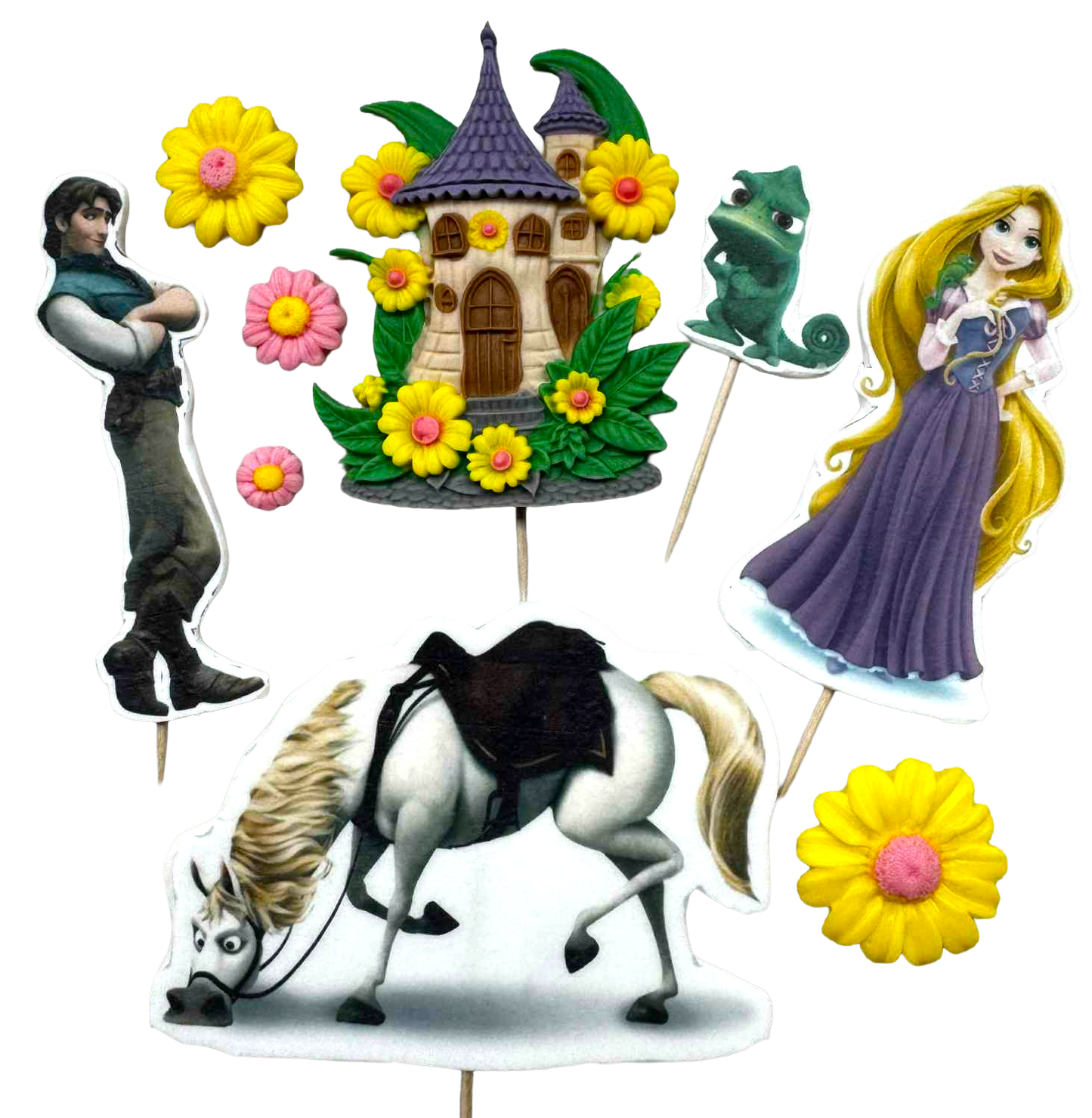 DulceCraft Set van 9 Rapunzel eetbare decoraties - suikerpastafiguren 1-10 cm voor taarten