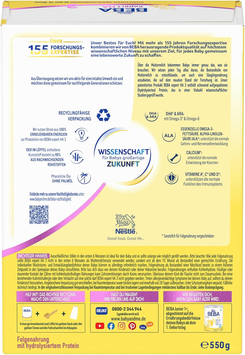 BEBA expert HA 3 Gehydrolyseerde vervolgformule, vanaf 10 maanden, 1 pakje (1 x 550 g)
