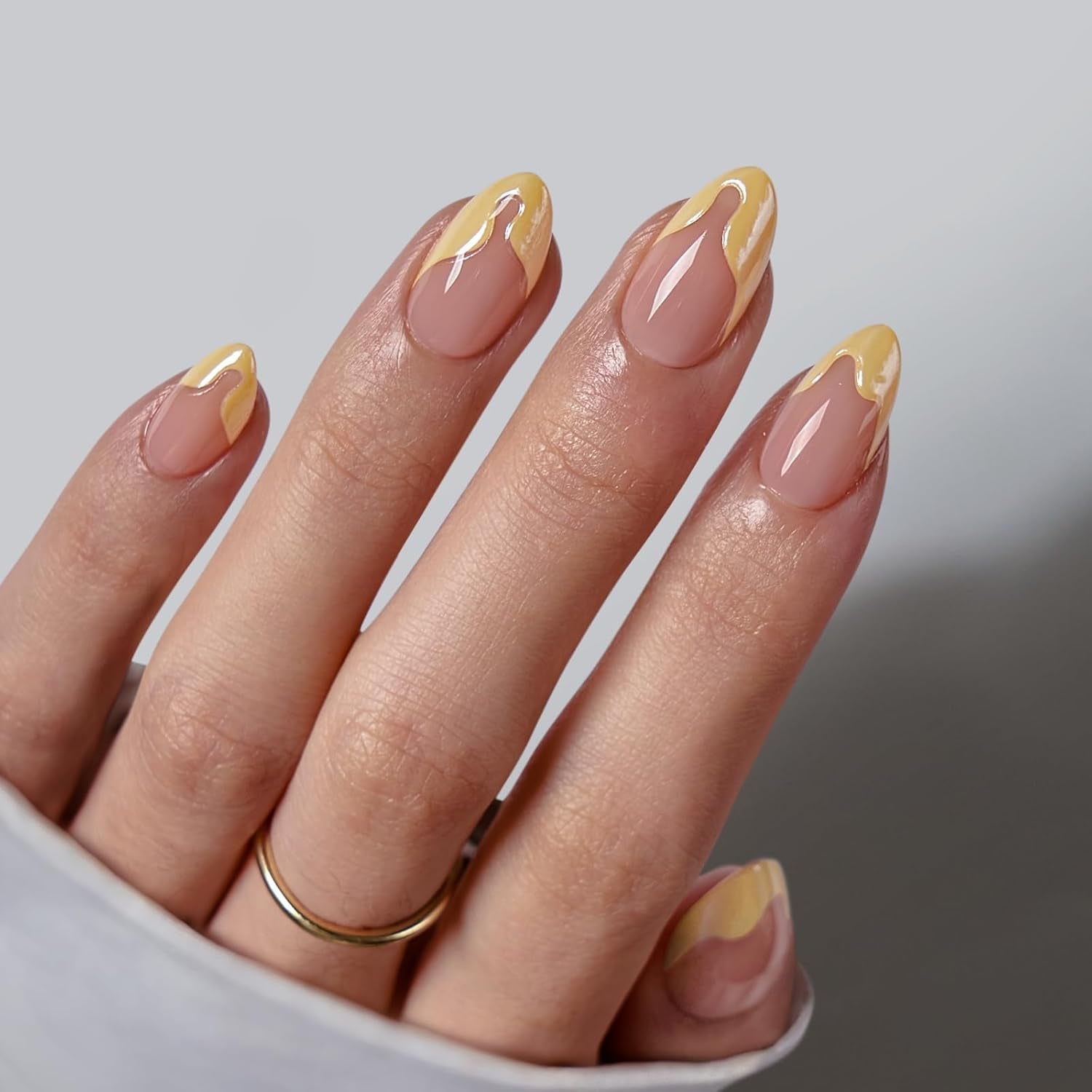 Btartbox Korte vierkante kunstnagels Baby Boomer lijm op witte gradiënt roze kunstnagels Korte kunstnagels met nagellijm 30 stuks vierkante kunstnagels