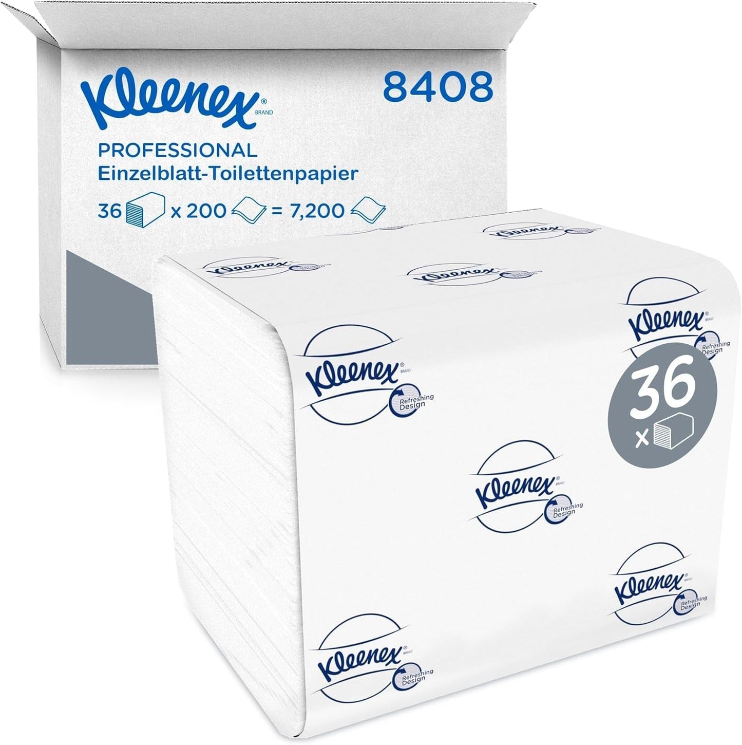 Kleenex toiletpapier voor één vel 8408, 2-laags toiletpapier in bulkverpakkingen, gemaakt van FSC-gecertificeerd papier, 36 pakken x 200 vellen (7.200 vellen)